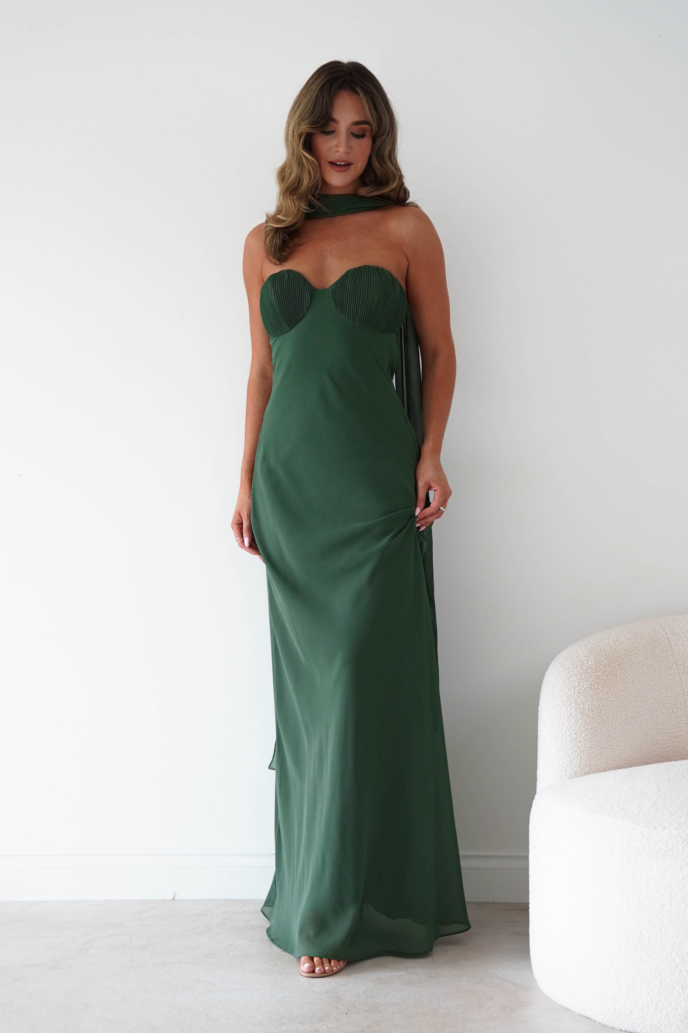 Oh Hello Clothing Women > Clothing > Dresses Robyn Strapless Chiffon Scarf Maxi Dress | Green