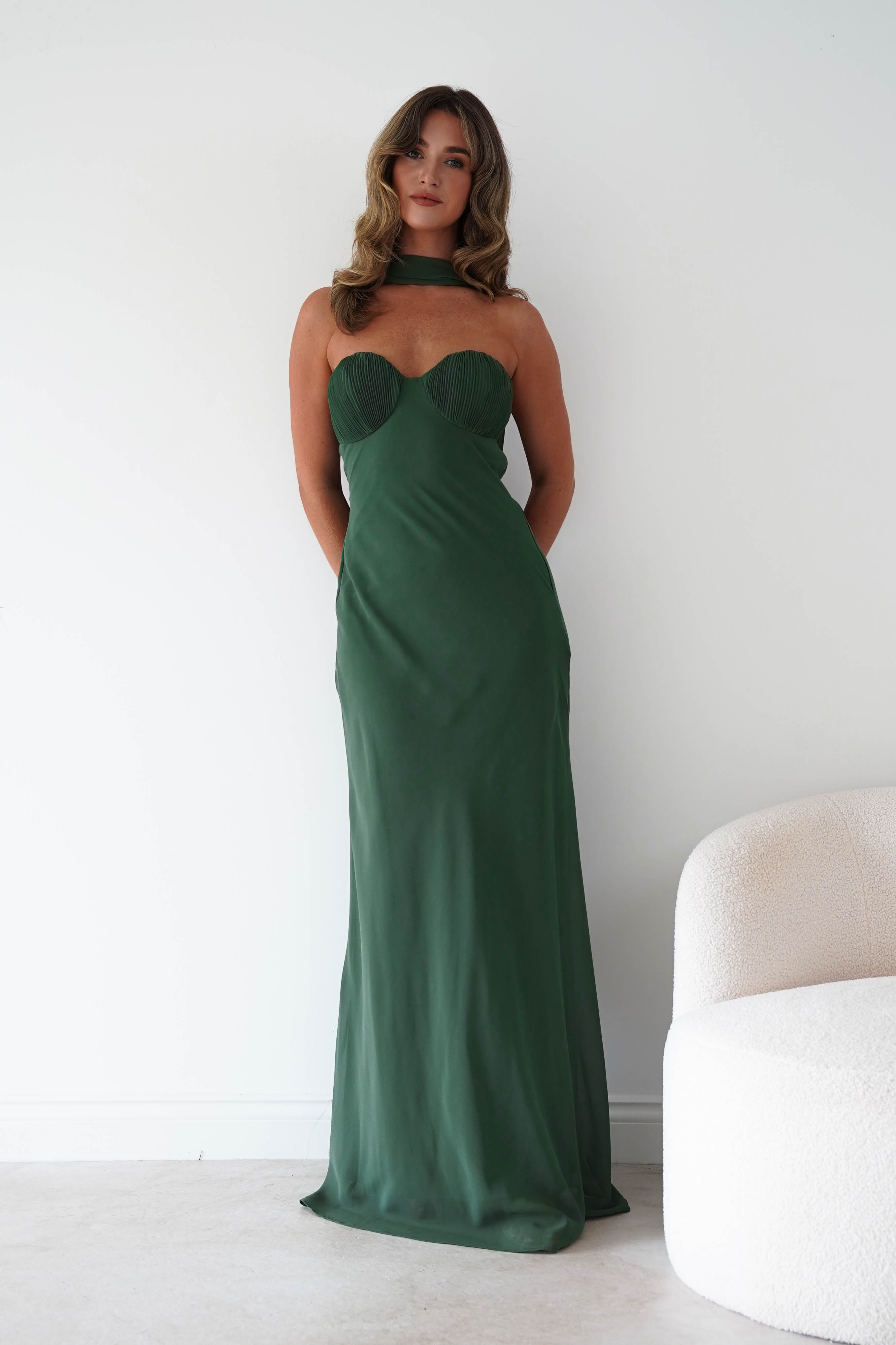 Oh Hello Clothing Women > Clothing > Dresses Robyn Strapless Chiffon Scarf Maxi Dress | Green