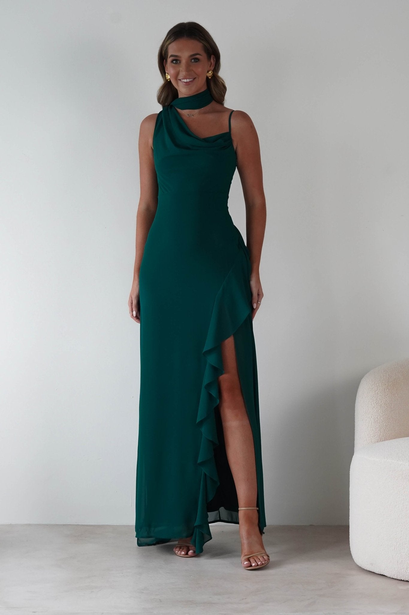Rosella Ruffle Detail Maxi Dress | Emerald | Oh Hello Clothing | S (8)