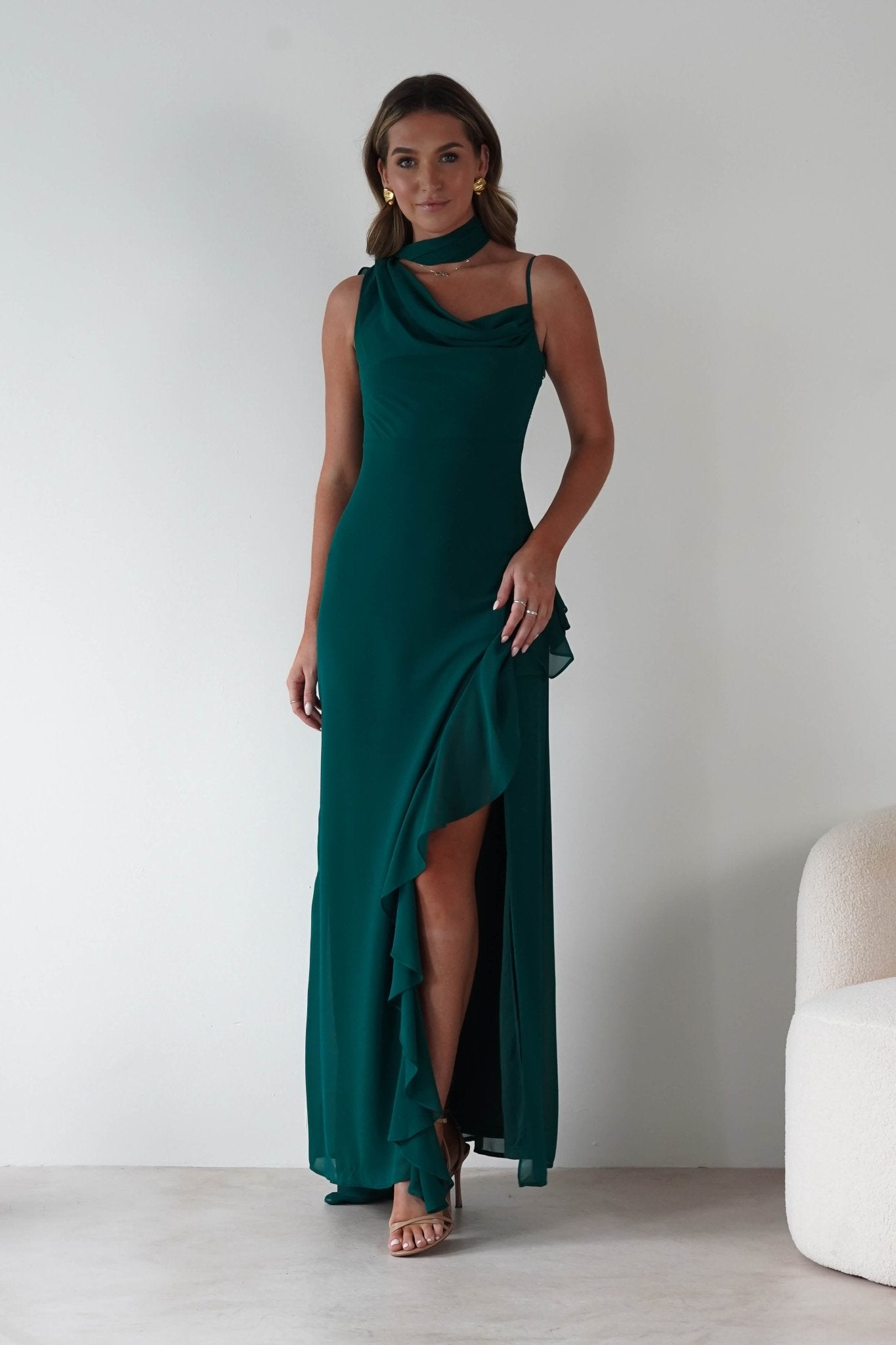 Rosella Ruffle Detail Maxi Dress | Emerald | Oh Hello Clothing | S (8)