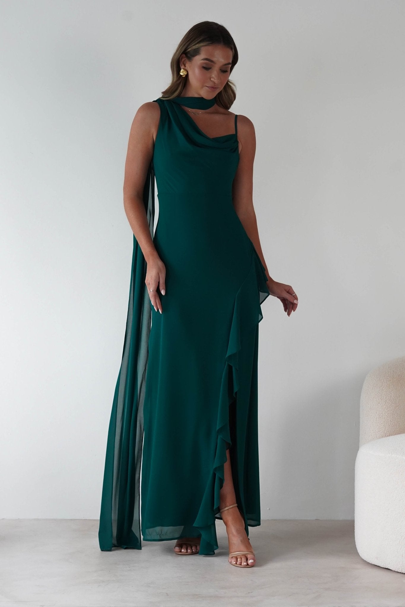 Rosella Ruffle Detail Maxi Dress | Emerald | Oh Hello Clothing | S (8)