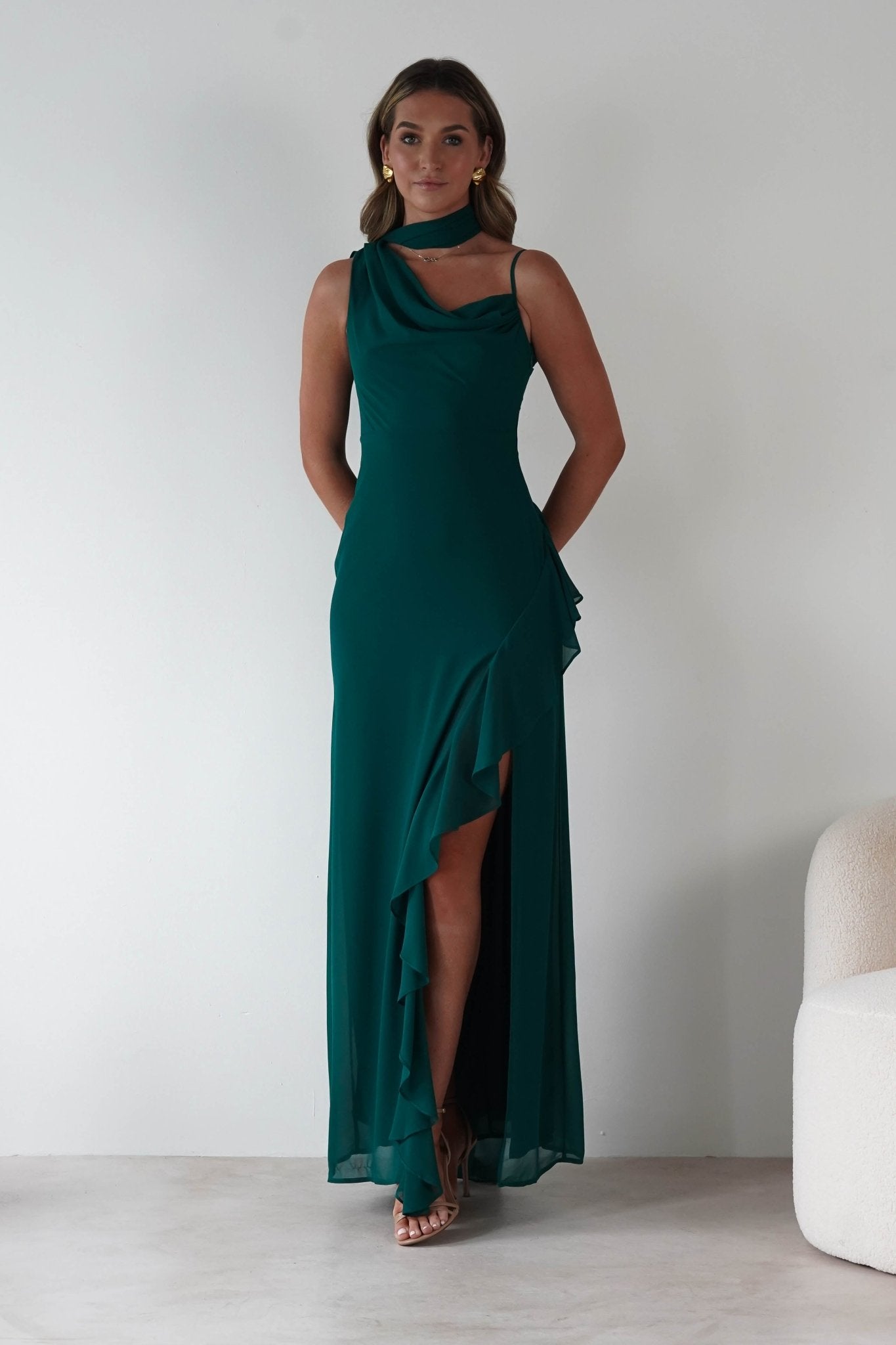 Rosella Ruffle Detail Maxi Dress | Emerald | Oh Hello Clothing | S (8)