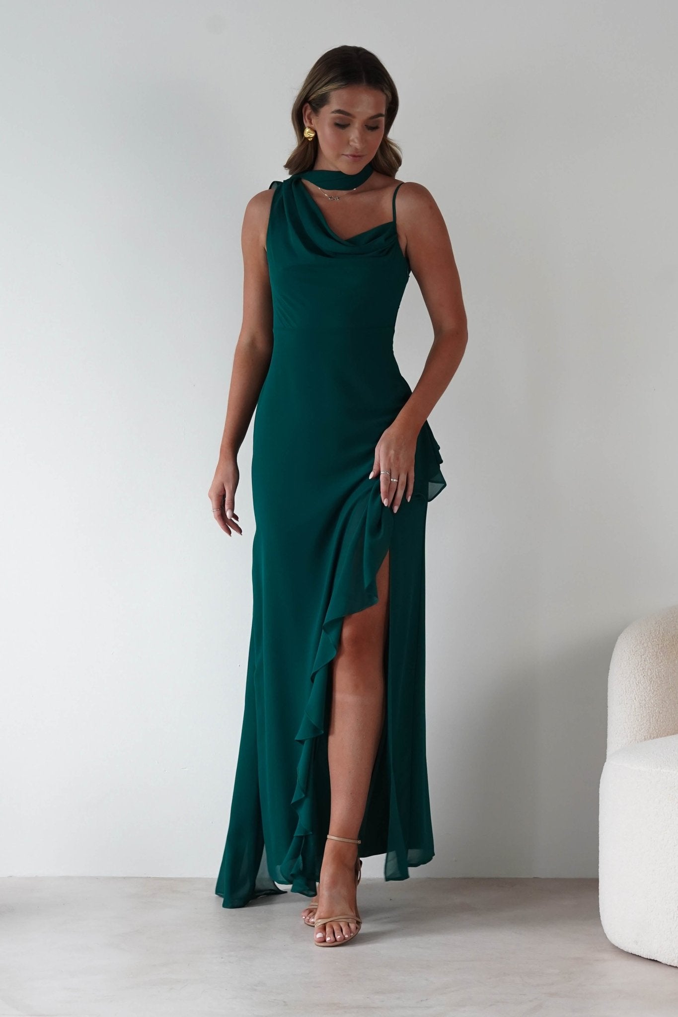 Rosella Ruffle Detail Maxi Dress | Emerald | Oh Hello Clothing | S (8)