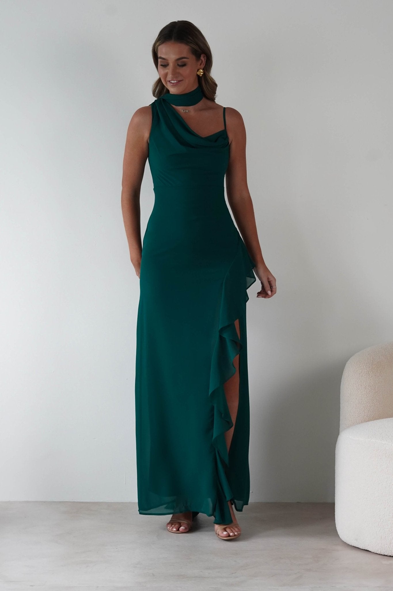 Rosella Ruffle Detail Maxi Dress | Emerald | Oh Hello Clothing | S (8)