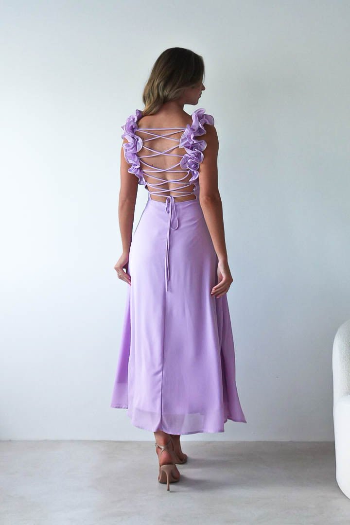 Sadie Ruffle Sleeve Maxi Dress | Lilac | Oh Hello Clothing | XS (6)