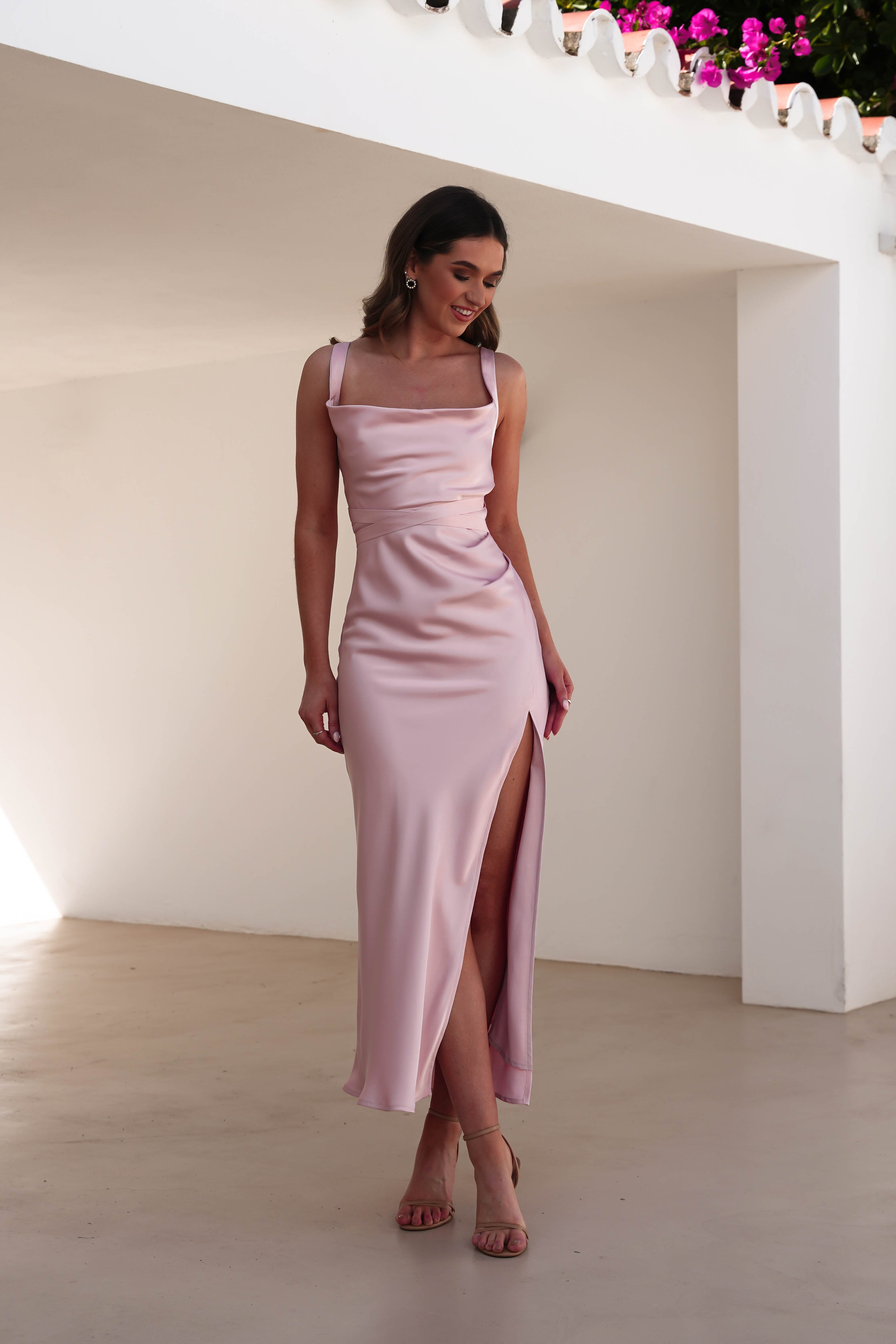 Salma Soft Matte Satin Midaxi Dress | Blush Pink - Oh Hello Clothing