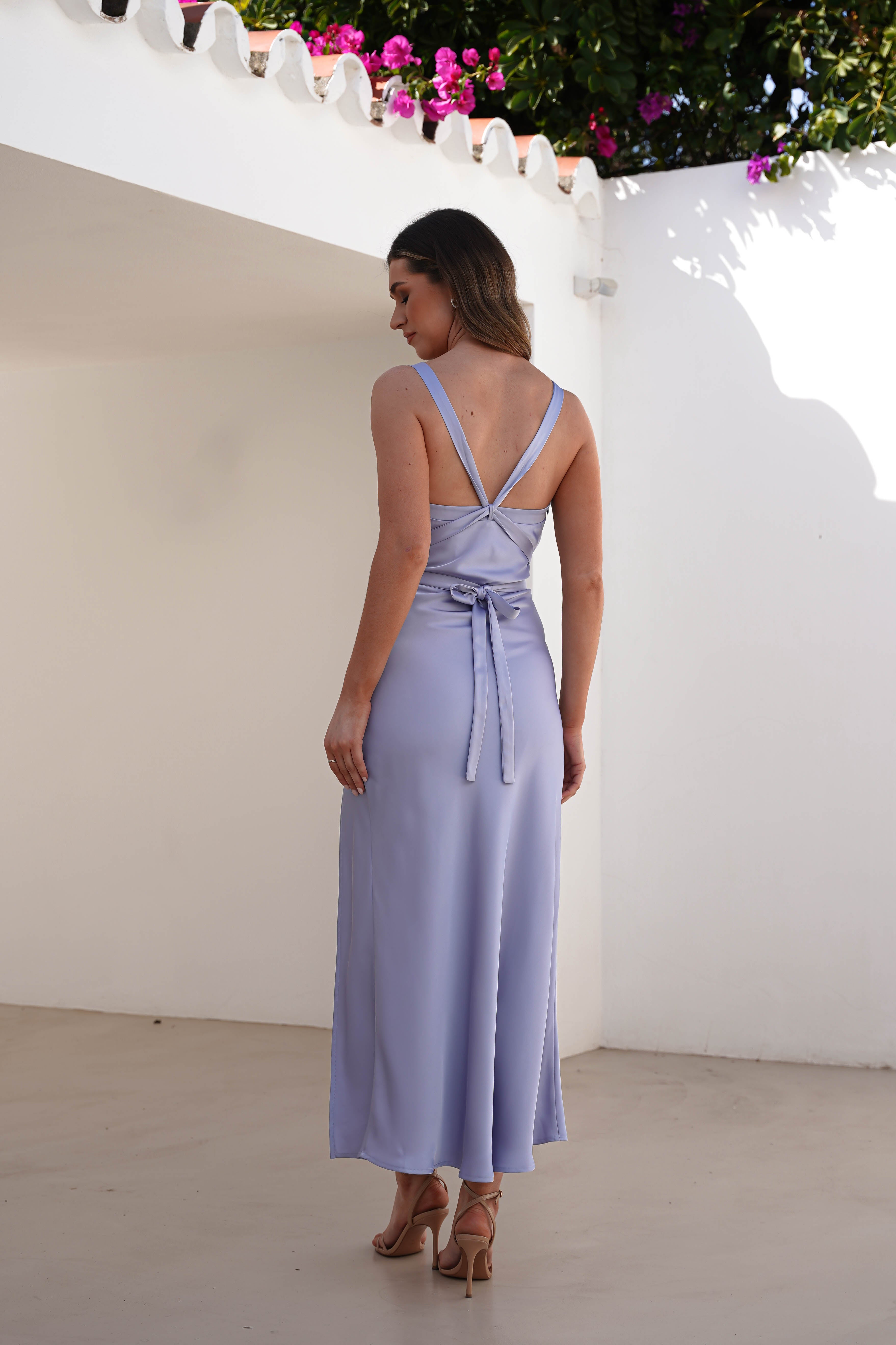 Salma Soft Matte Satin Midaxi Dress | Periwinkle Blue - Oh Hello Clothing