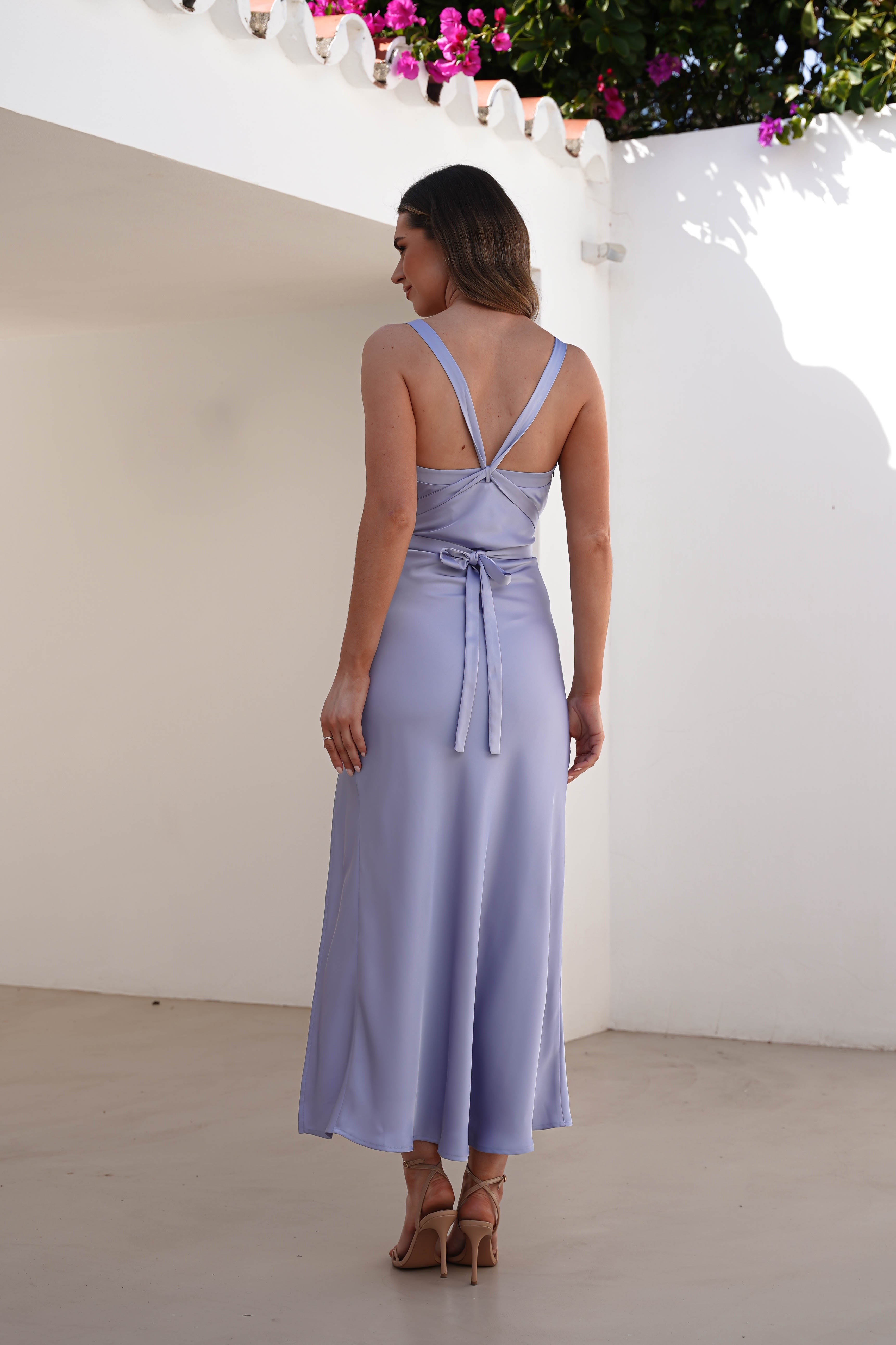 Salma Soft Matte Satin Midaxi Dress | Periwinkle Blue - Oh Hello Clothing