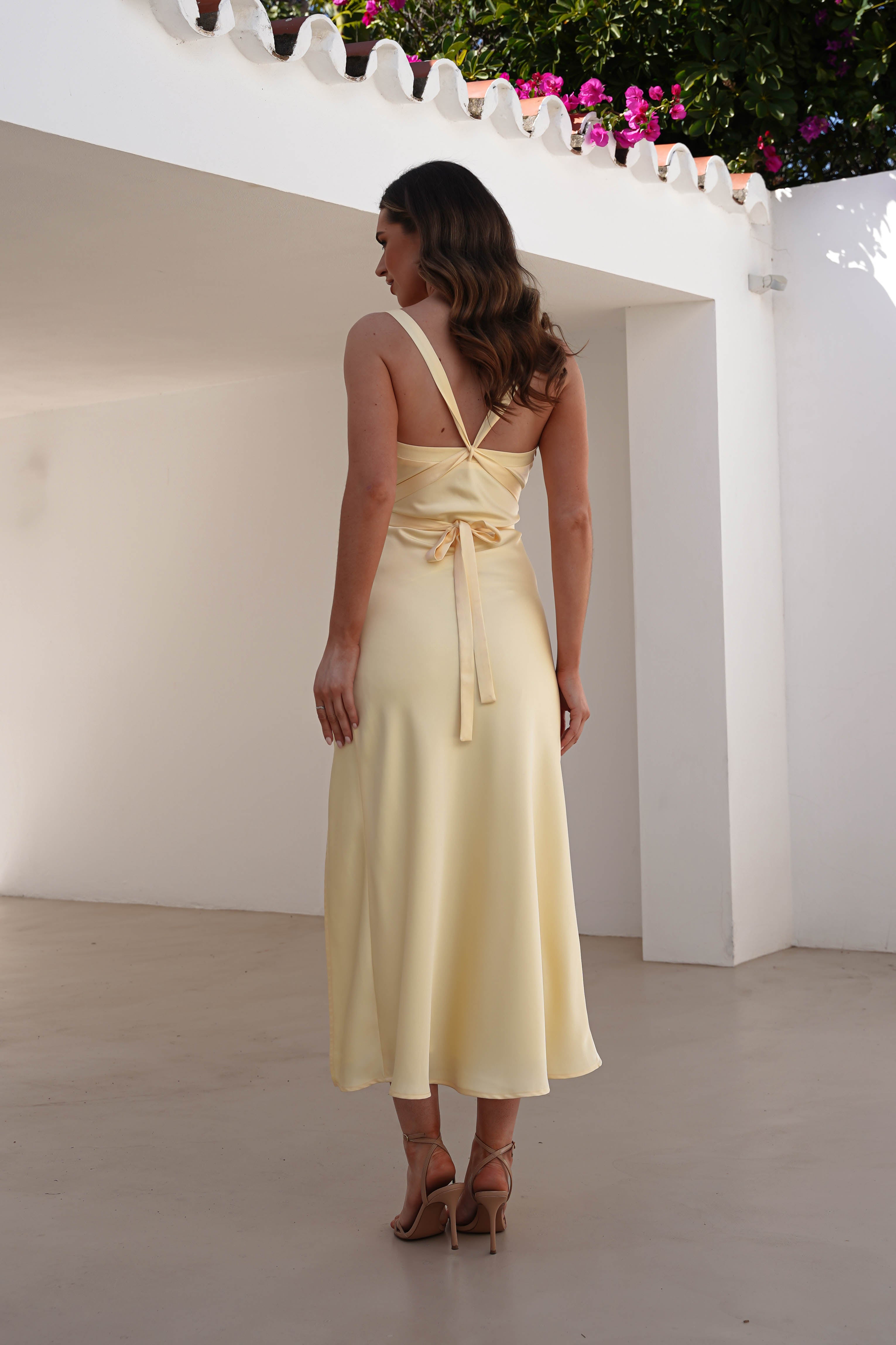 Salma Soft Matte Satin Midaxi Dress | Yellow - Oh Hello Clothing
