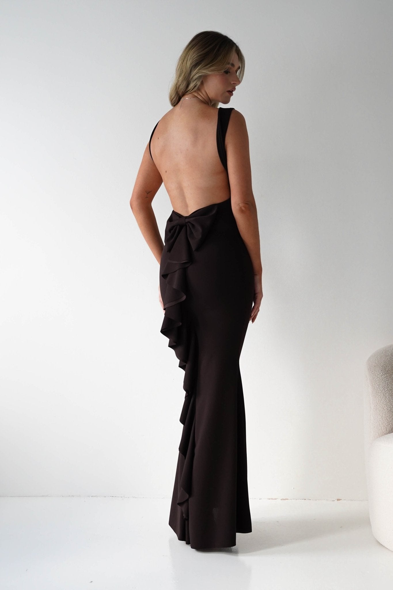 Samantha Bow Detail Maxi Dress Dark Brown | Wedding Guest Dress | Maxi | Oh Hello Clothing