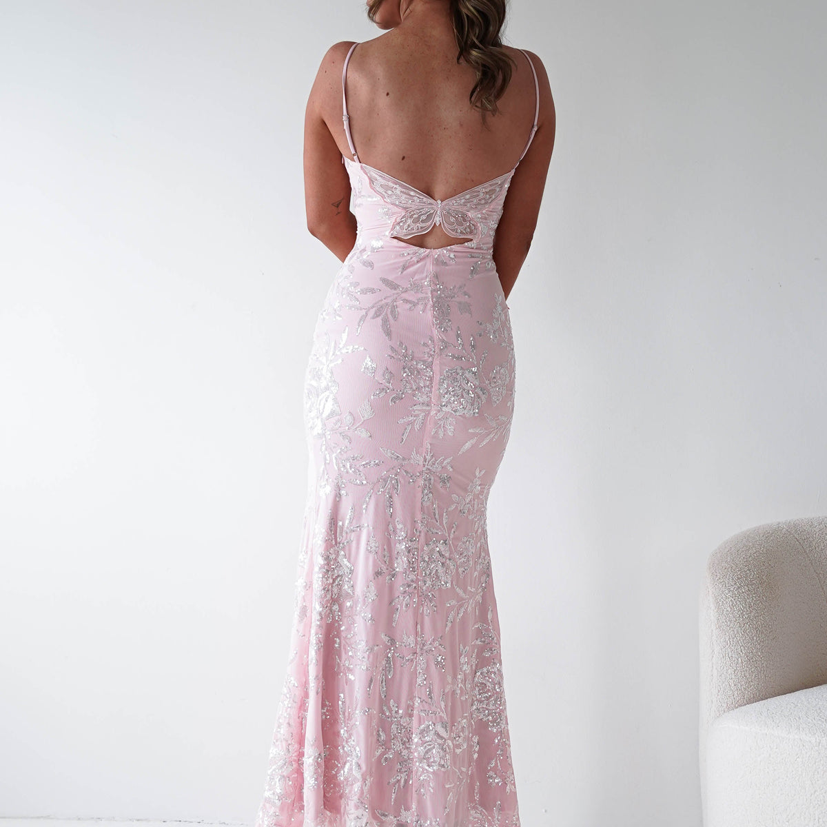 back sequin butterfly maxi dress in pink Back Sequin Butterfly Maxi Dress in Pink