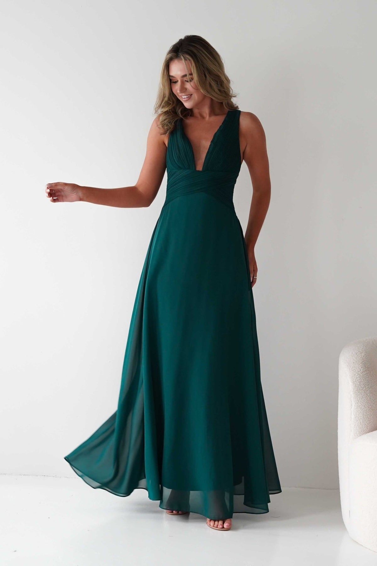 a line maxi dress for wedding Sara A-Line Chiffon 100% Mulberry Silk Sachin & Babi Rose Color:Nude (Wheat) chiffon with glitter sequins