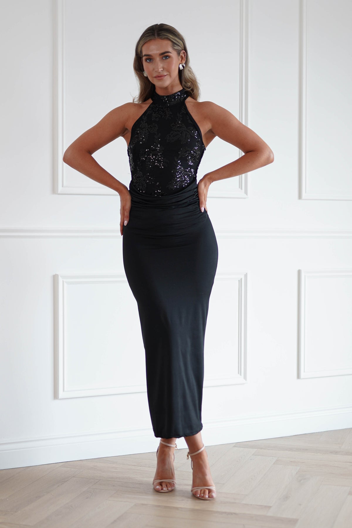 Oh Hello Clothing Women > Clothing > Dresses Seraphina Sequin Halterneck Maxi Dress | Black