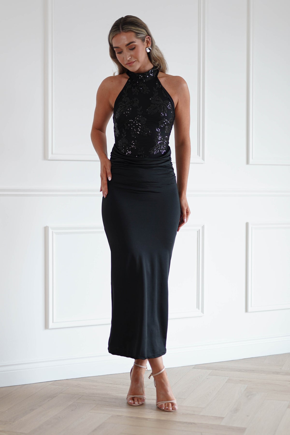 Oh Hello Clothing Women > Clothing > Dresses Seraphina Sequin Halterneck Maxi Dress | Black