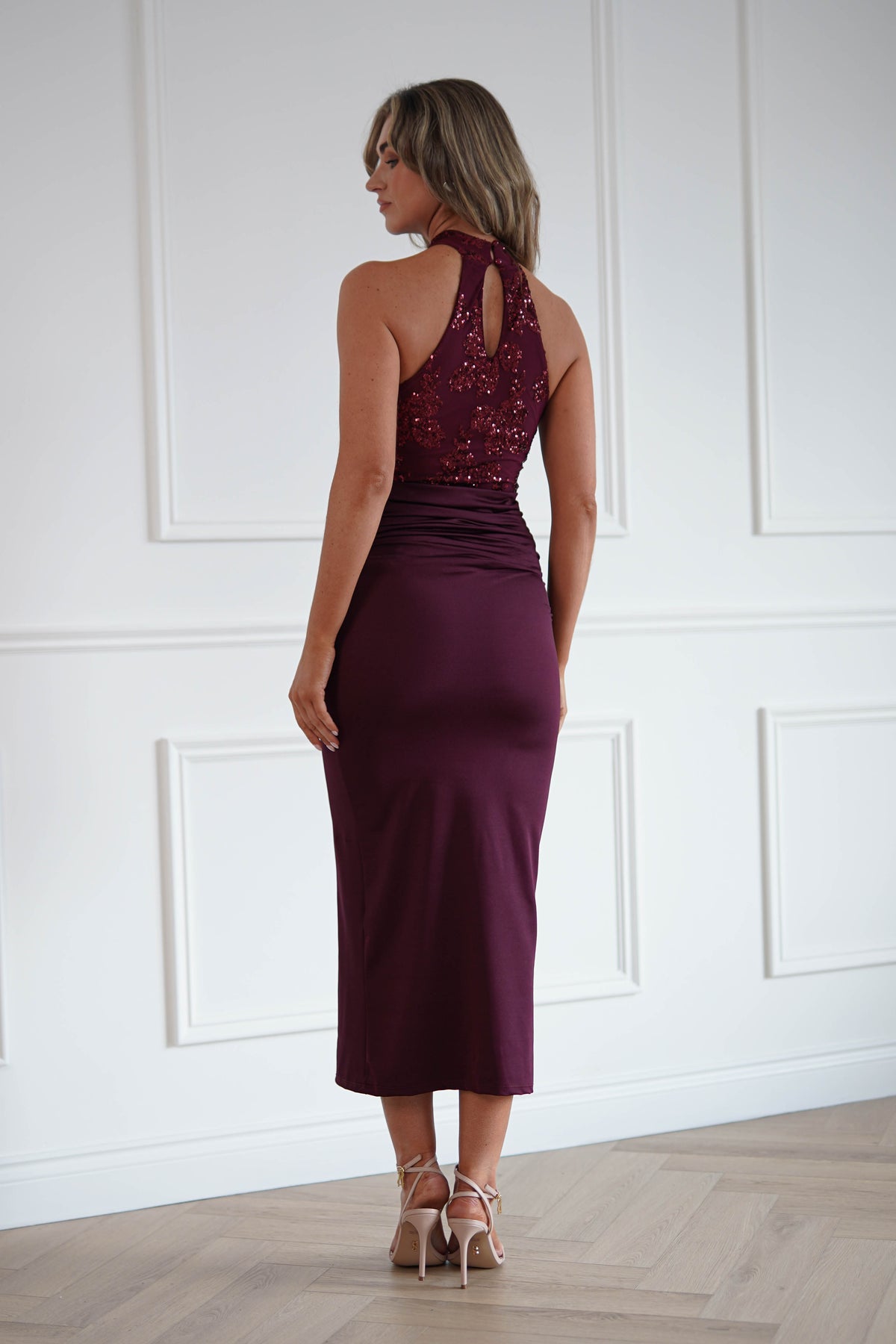 Oh Hello Clothing Women > Clothing > Dresses Seraphina Sequin Halterneck Maxi Dress | Wine