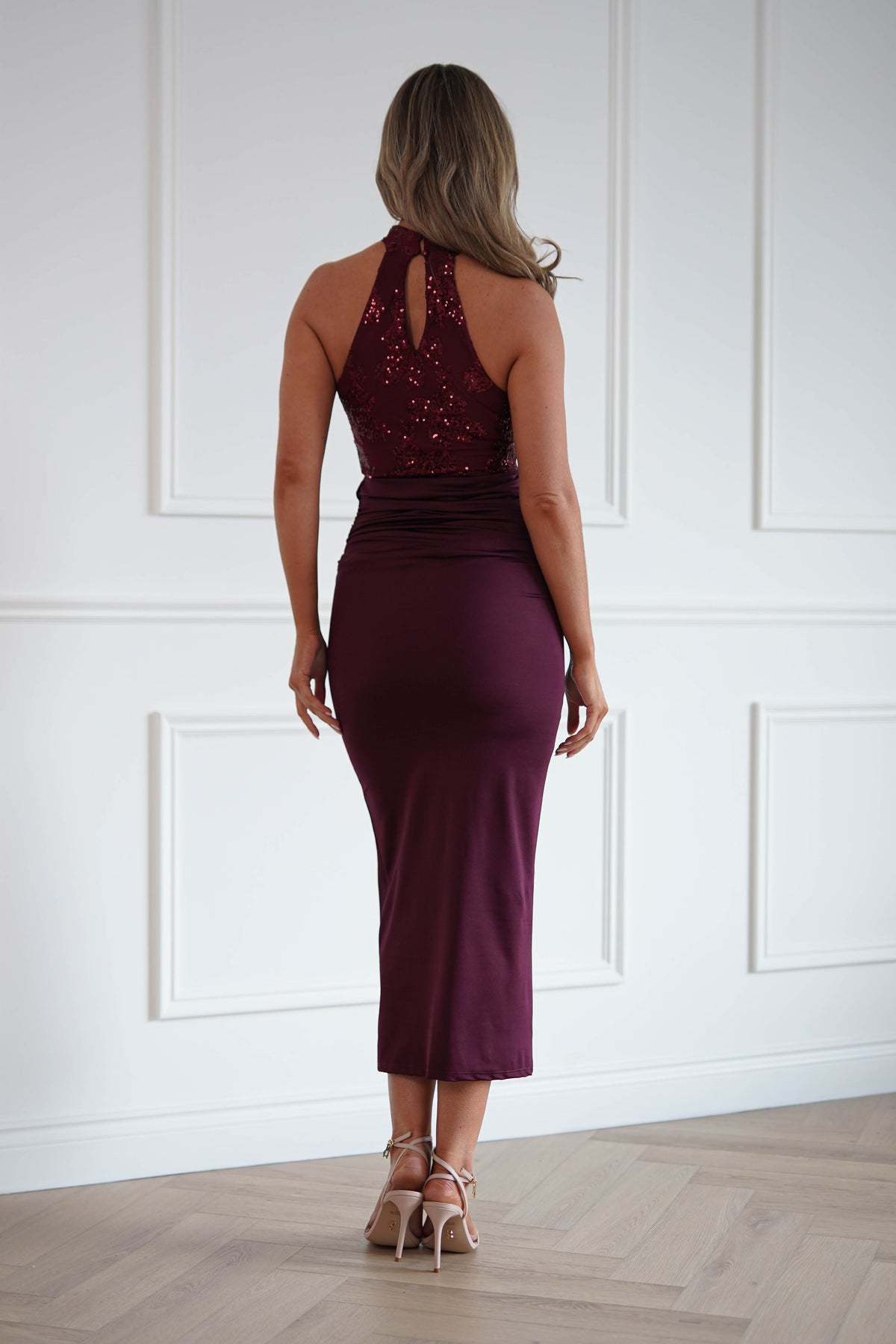 Oh Hello Clothing Women > Clothing > Dresses Seraphina Sequin Halterneck Maxi Dress | Wine