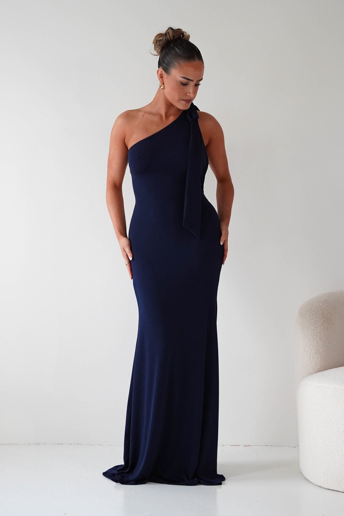 Oh Hello Clothing Wedding Guest Dresses Seraphine Backless Tie Bodycon Maxi Gown | Navy
