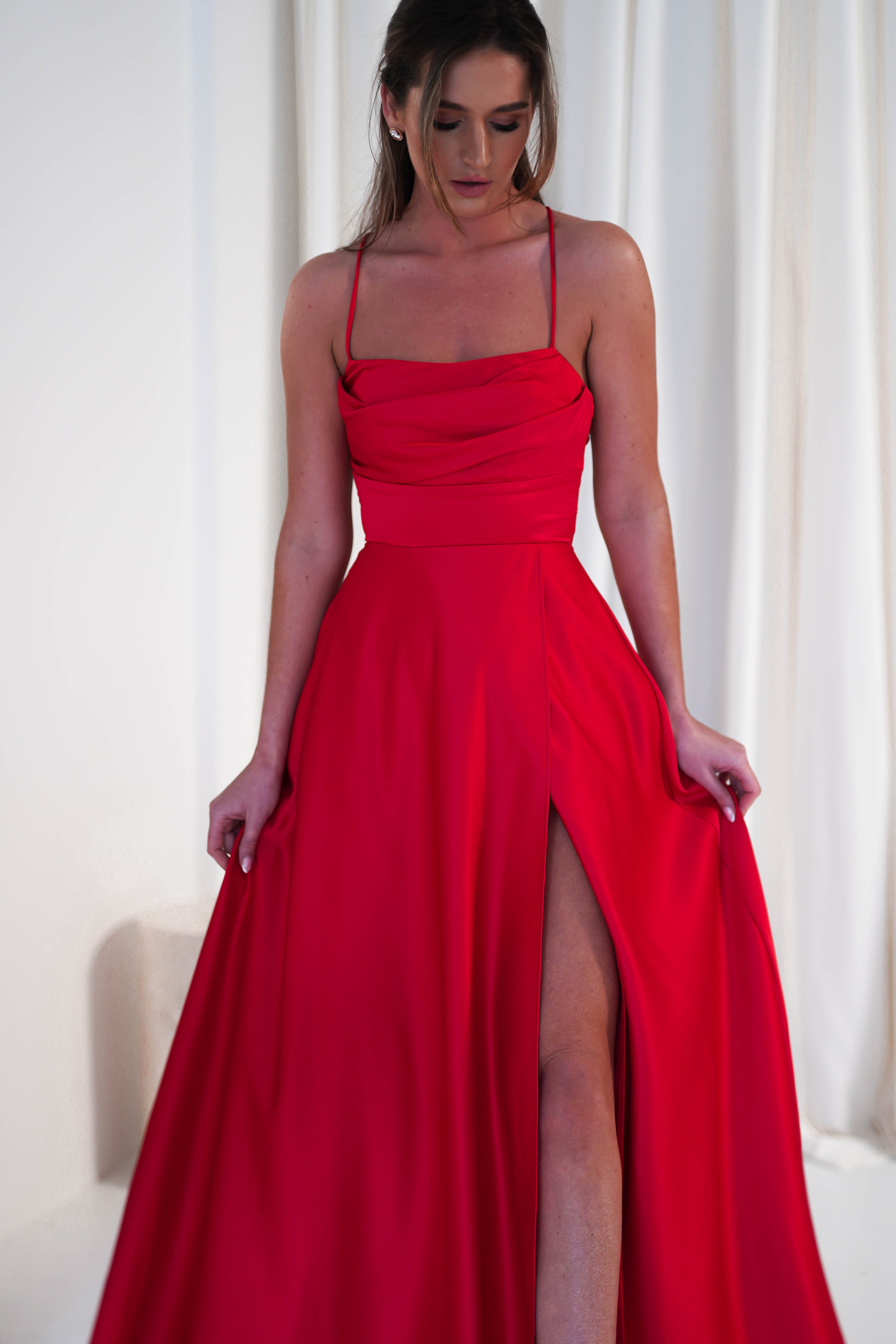 Shantal Satin Gown | Red - Oh Hello Clothing