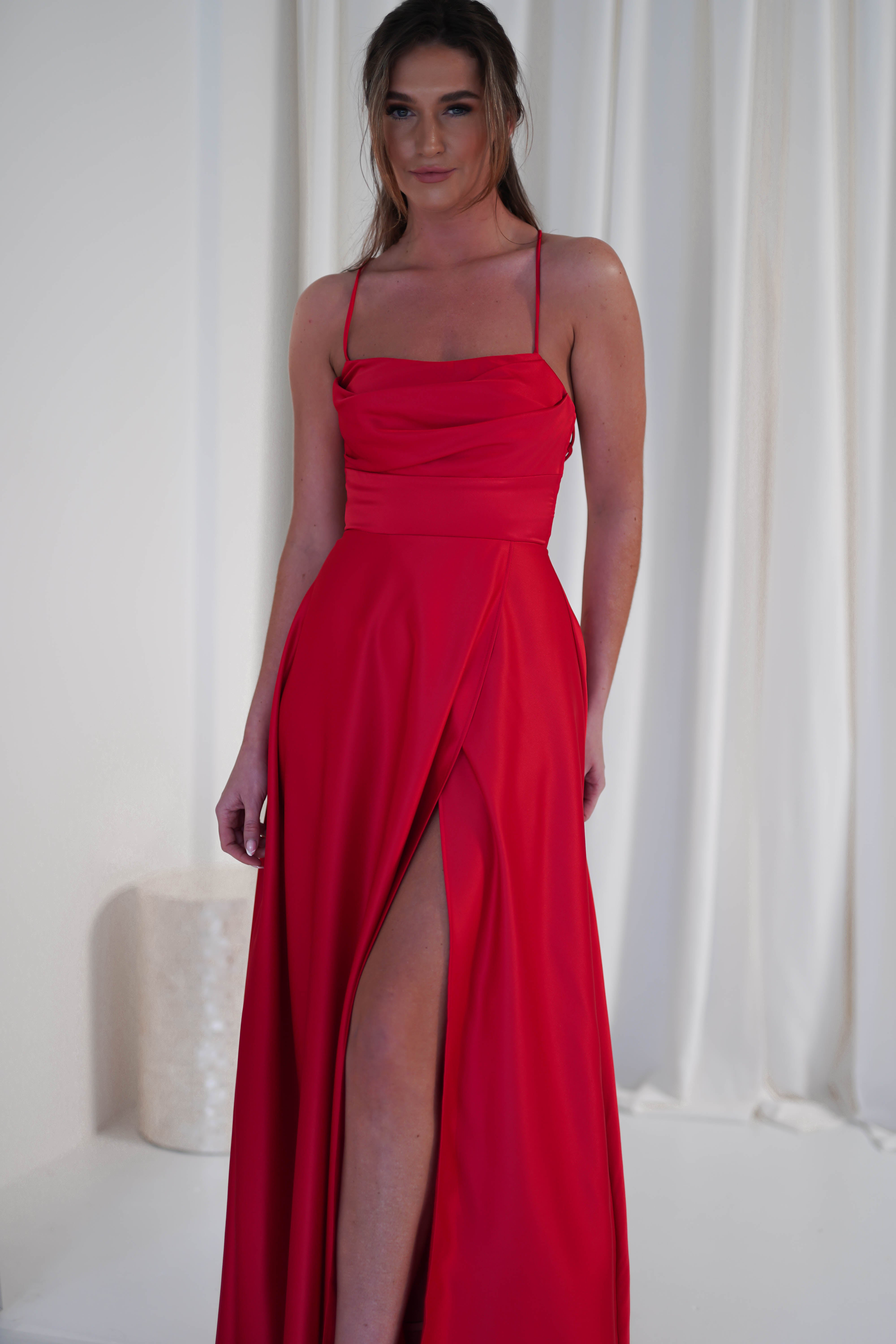 Shantal Satin Gown | Red - Oh Hello Clothing