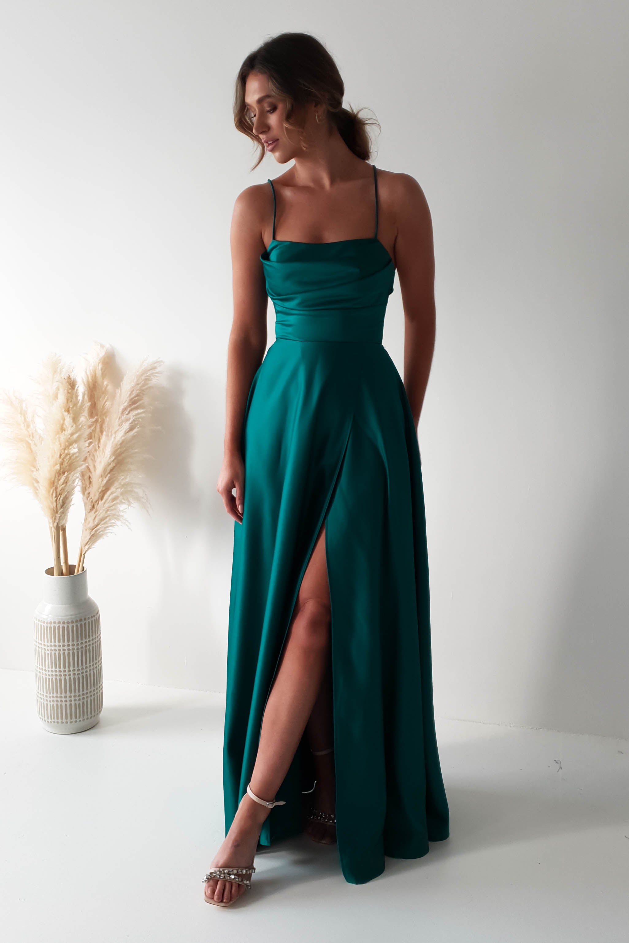 Shantal Satin Gown | Teal Green - Oh Hello Clothing