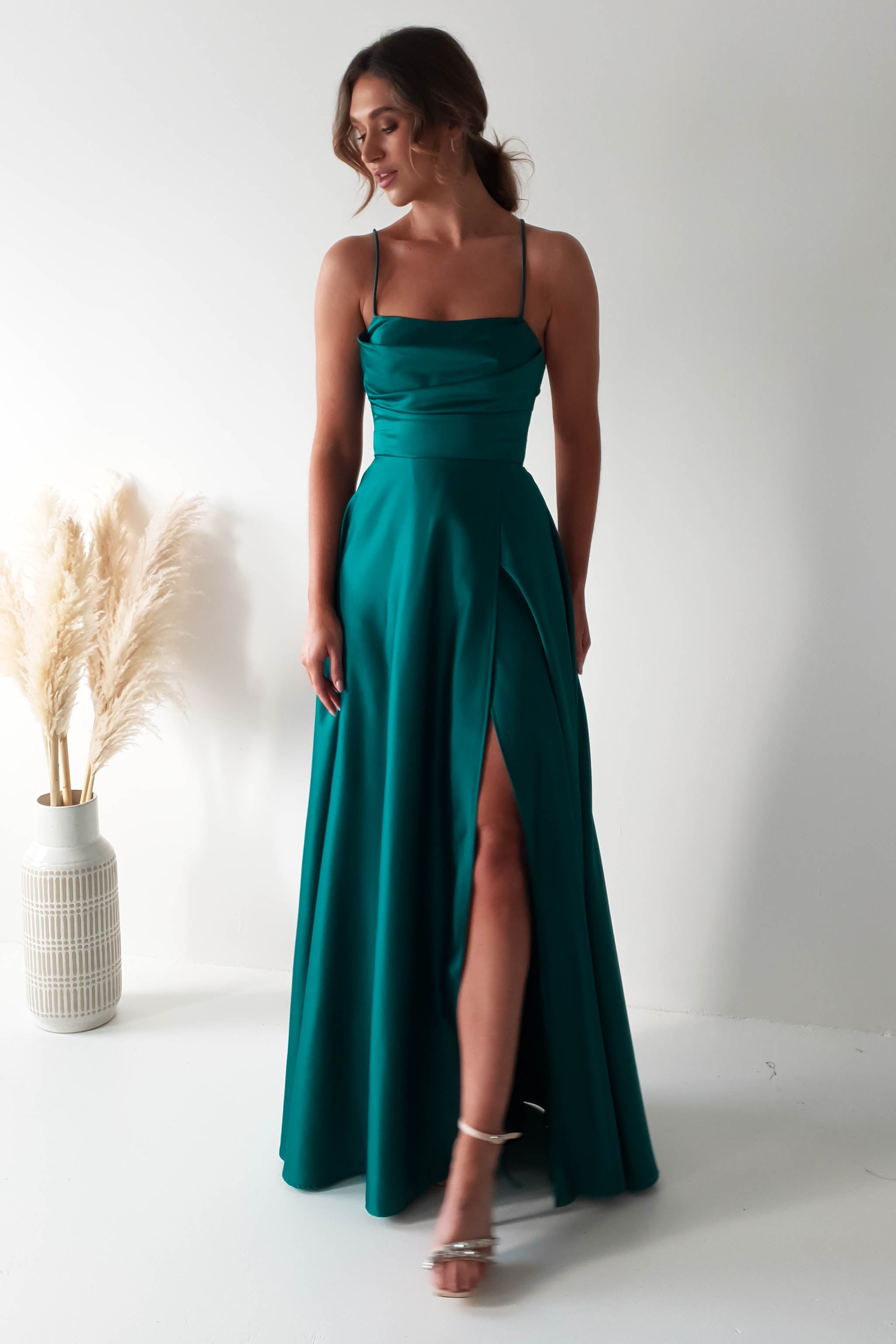 Shantal Satin Gown | Teal Green - Oh Hello Clothing