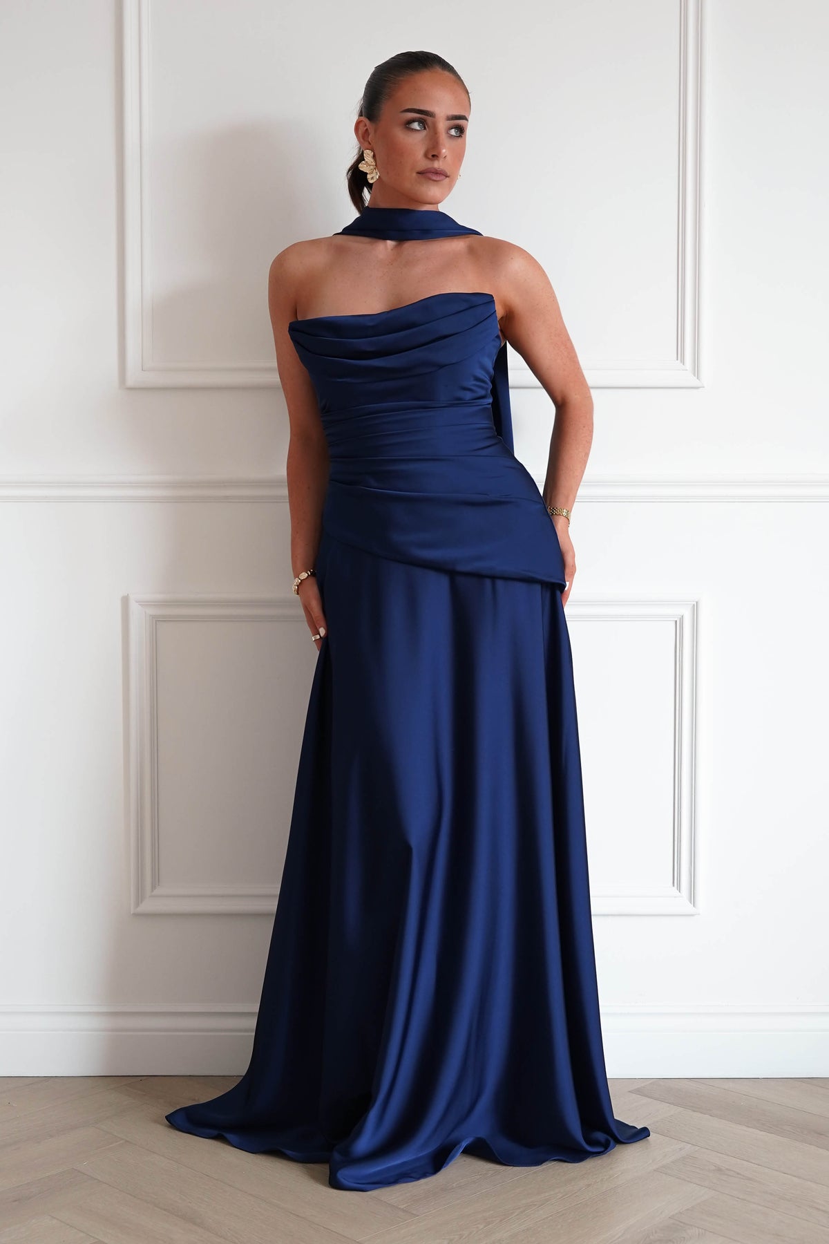 Oh Hello Clothing Women > Clothing > Dresses Sheree Dropped Waist Corset Maxi Dress | Navy