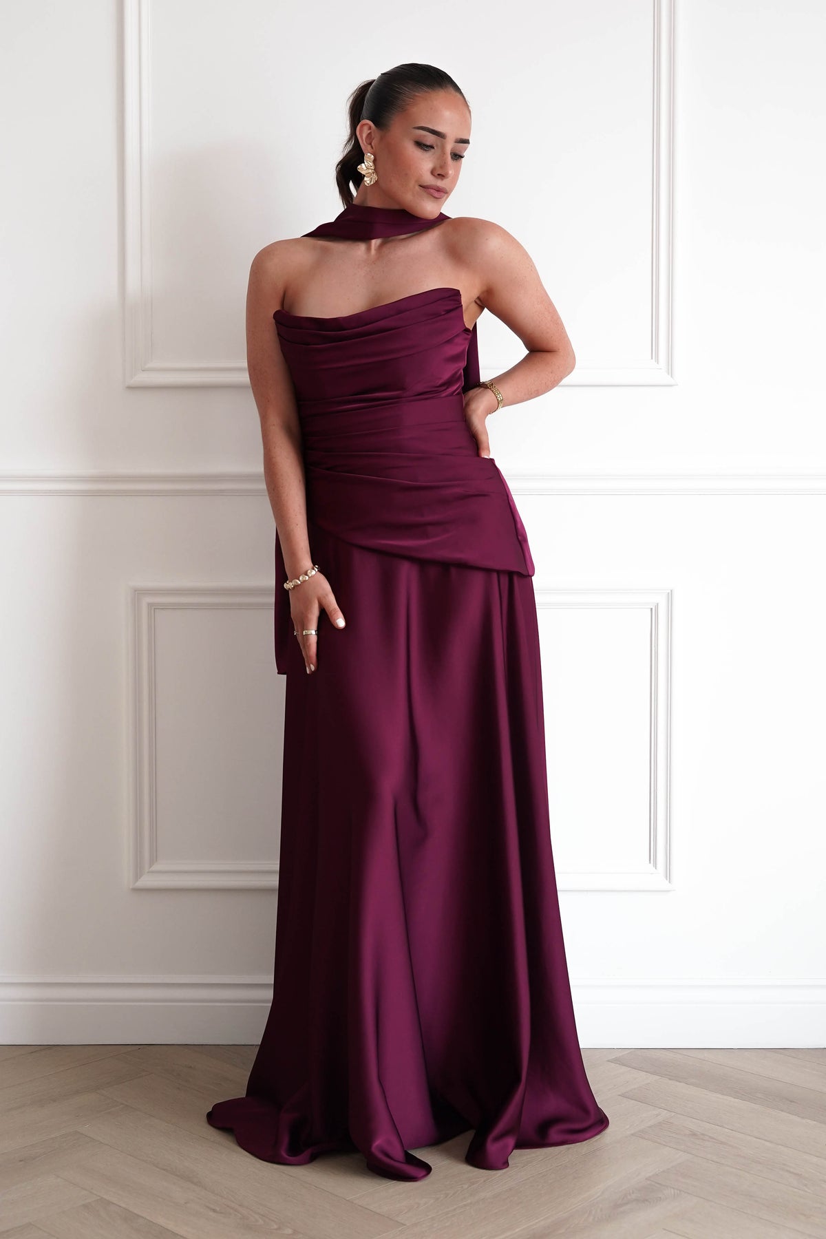 Oh Hello Clothing Women > Clothing > Dresses Sheree Dropped Waist Corset Maxi Dress | Wine
