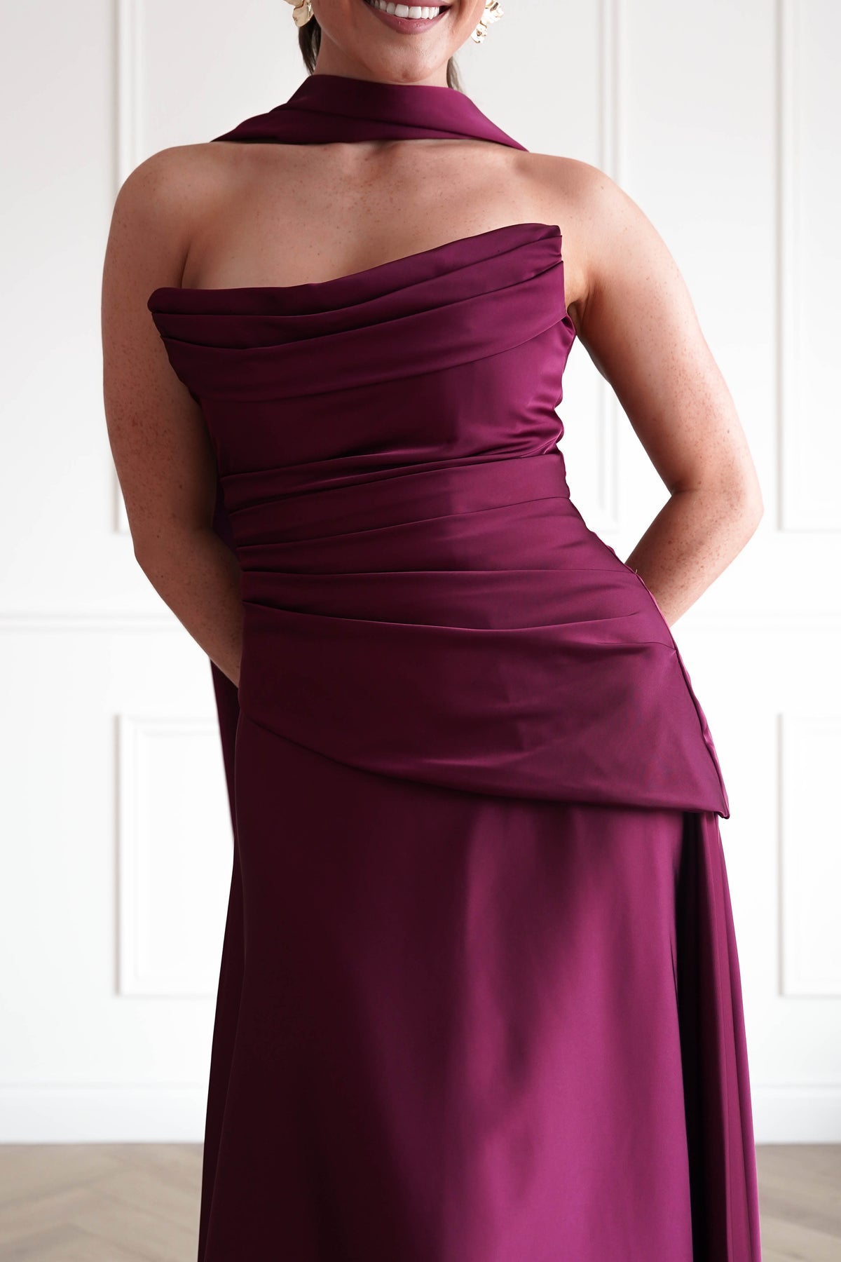 Oh Hello Clothing Women > Clothing > Dresses Sheree Dropped Waist Corset Maxi Dress | Wine
