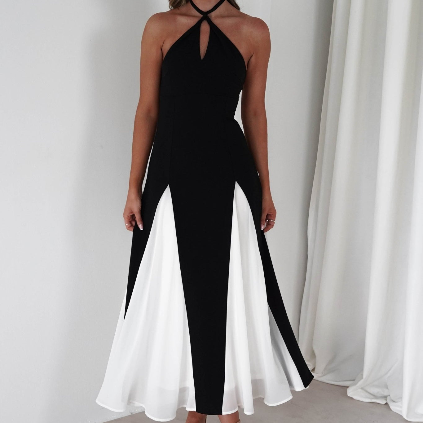 Silvana Halterneck Panel Maxi Dress Black/White | Wedding Guest Dress | Halter Neck | Maxi | Oh Hello Clothing