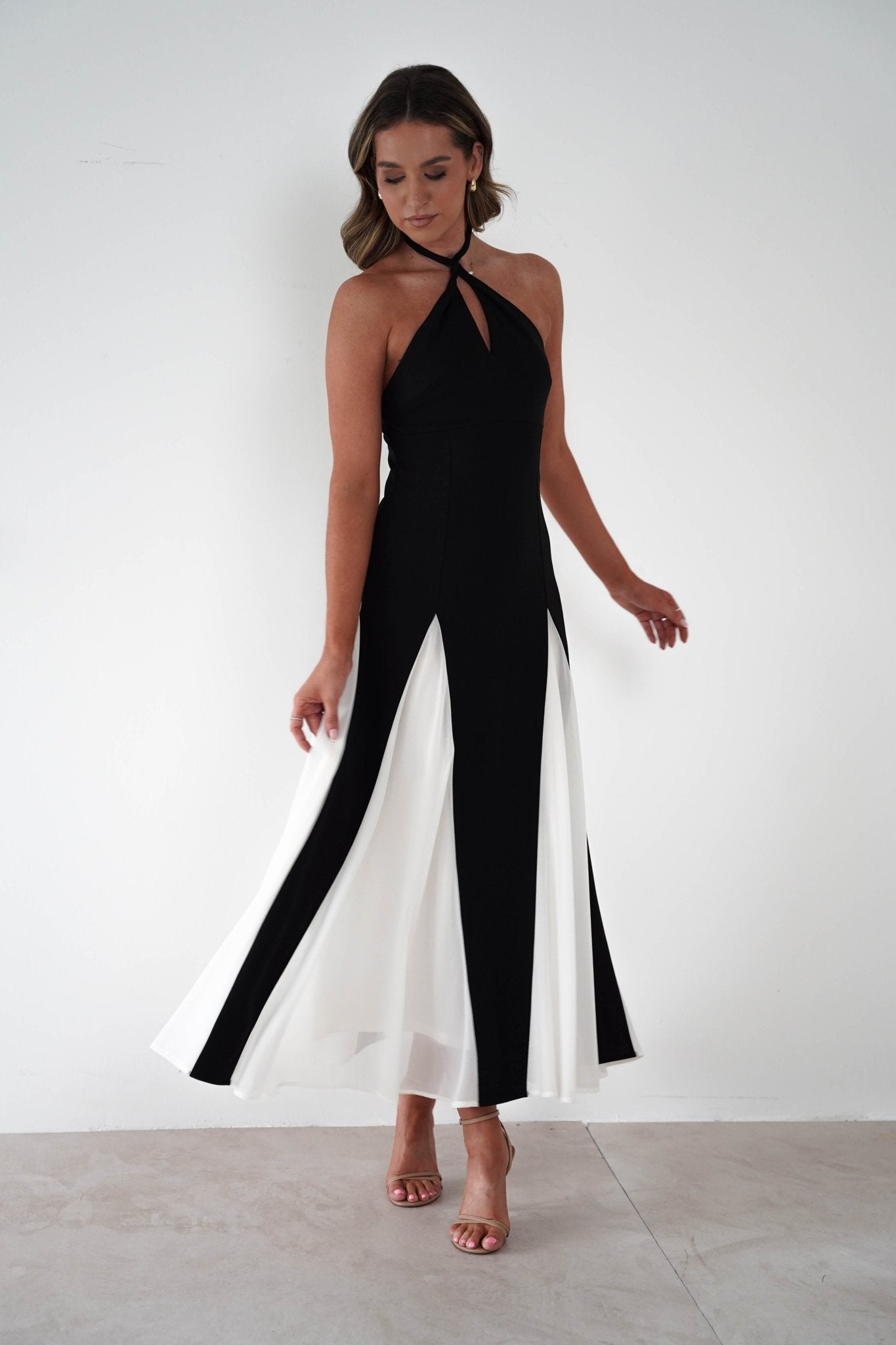 Silvana Halterneck Panel Maxi Dress | Black/White | Oh Hello Clothing | XS (6)