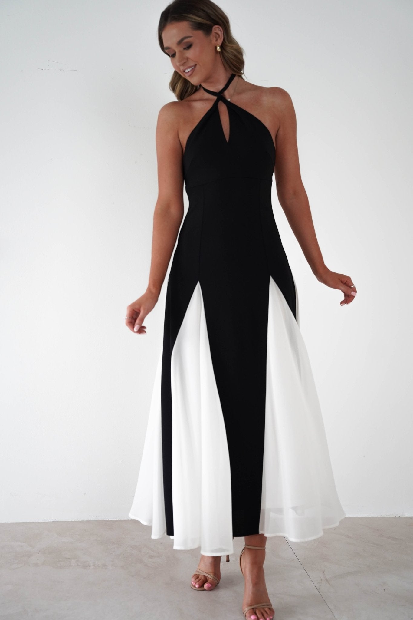 Silvana Halterneck Panel Maxi Dress | Black/White | Oh Hello Clothing | XS (6)