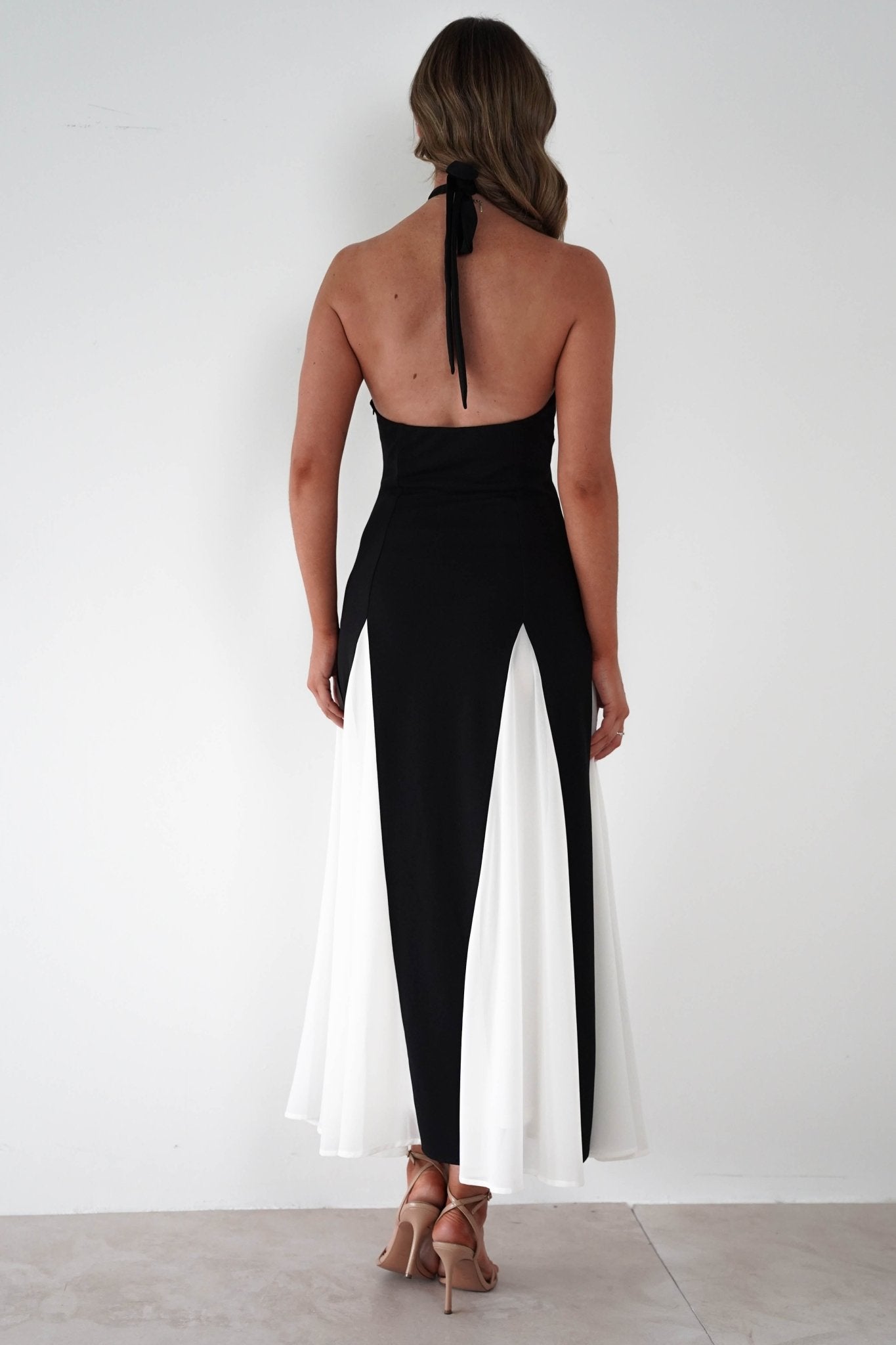 Silvana Halterneck Panel Maxi Dress | Black/White | Oh Hello Clothing | XS (6)