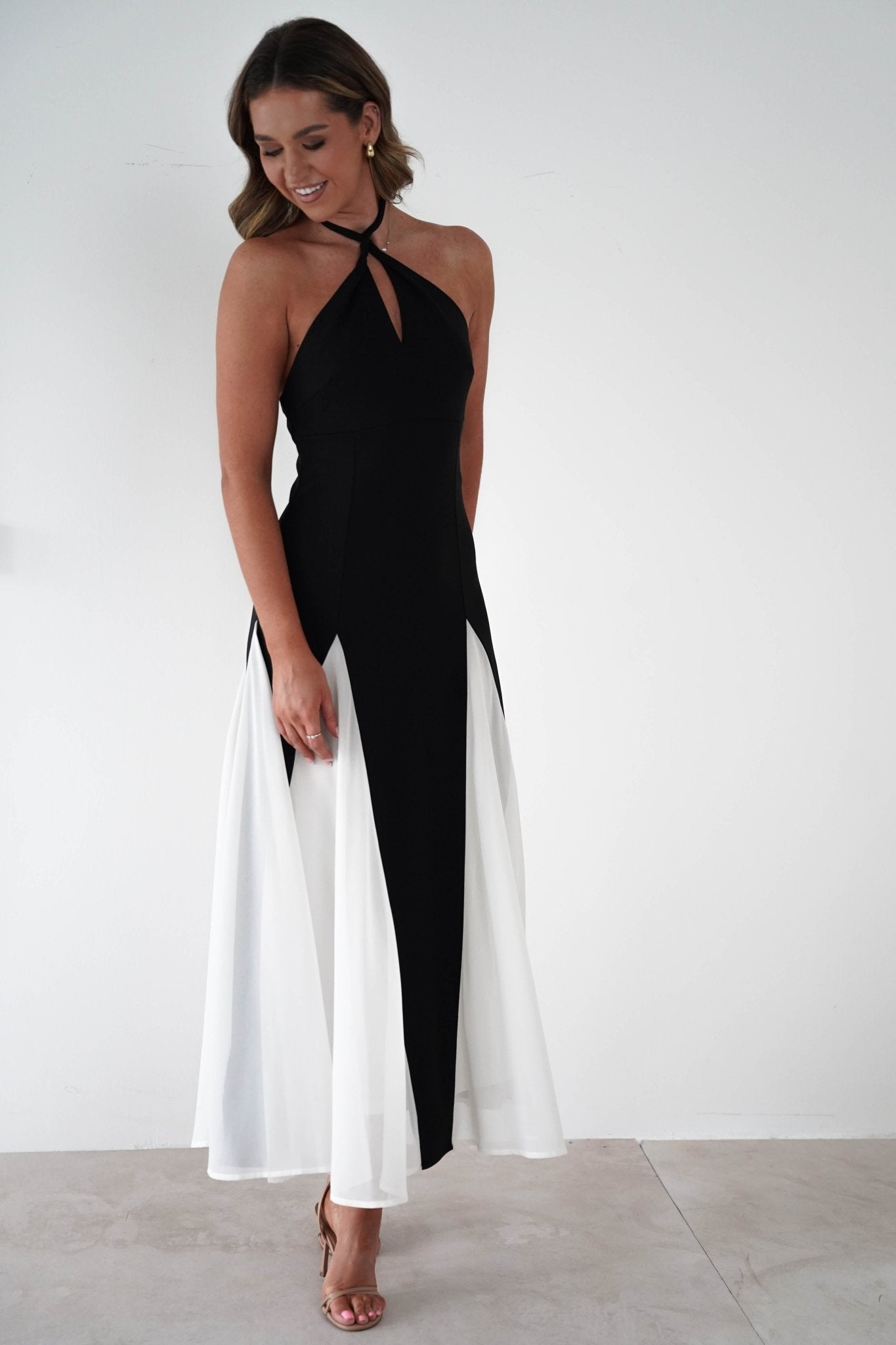 Silvana Halterneck Panel Maxi Dress | Black/White | Oh Hello Clothing | XS (6)