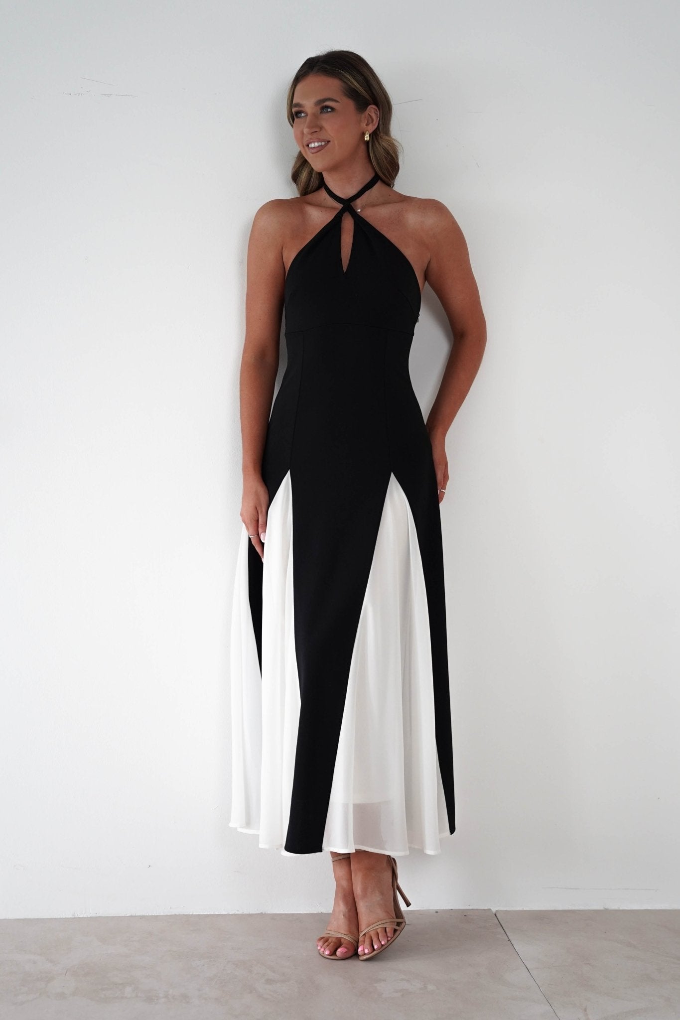 Silvana Halterneck Panel Maxi Dress | Black/White | Oh Hello Clothing | XS (6)
