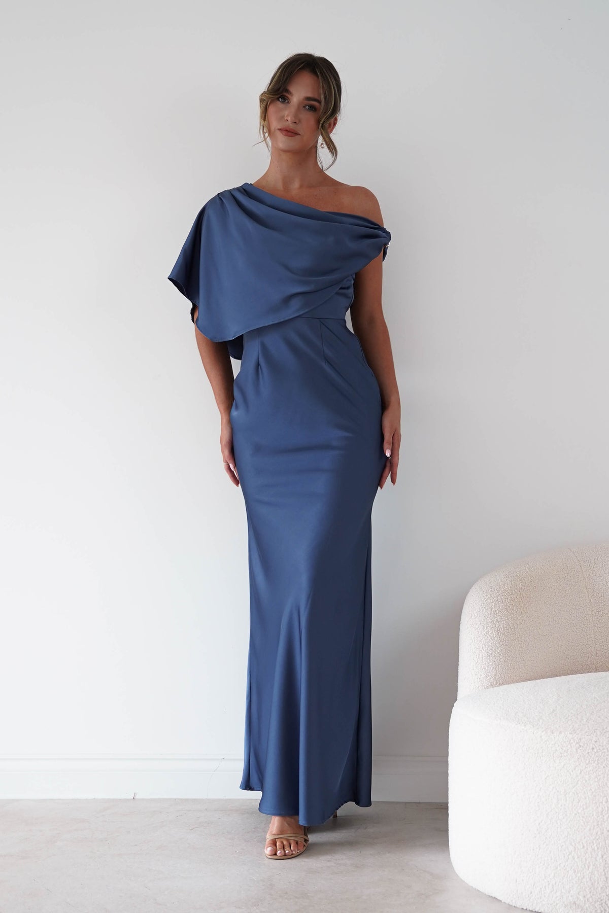 Oh Hello Clothing Women > Clothing > Dresses Sinead Satin Draped Maxi Dress | Slate Blue