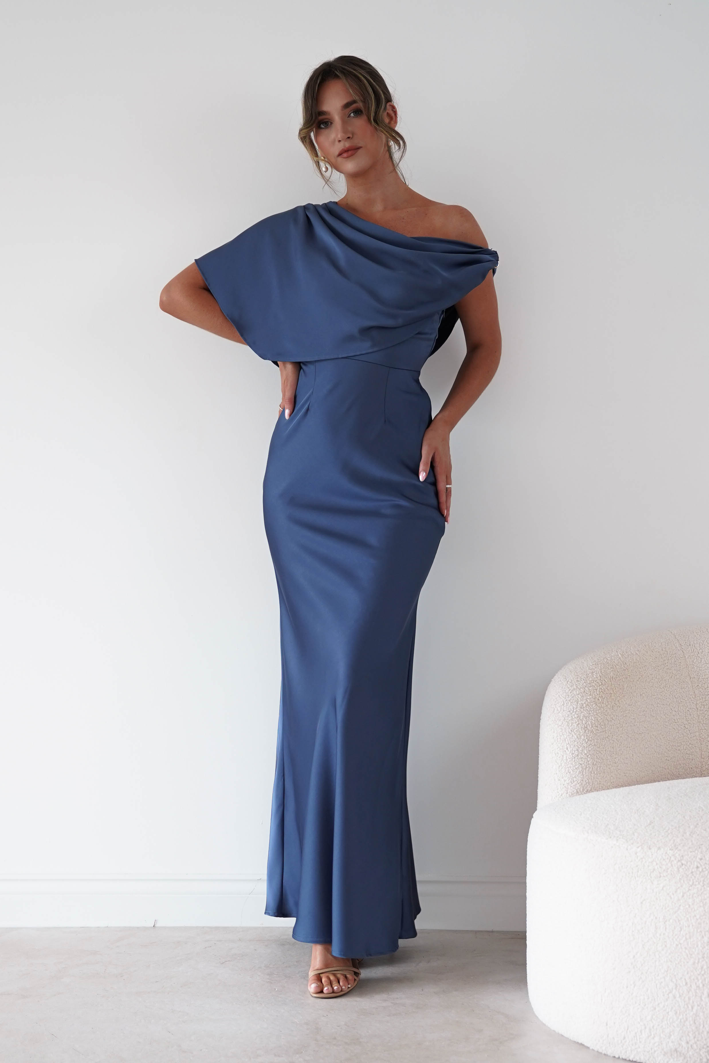 Oh Hello Clothing Women > Clothing > Dresses Sinead Satin Draped Maxi Dress | Slate Blue