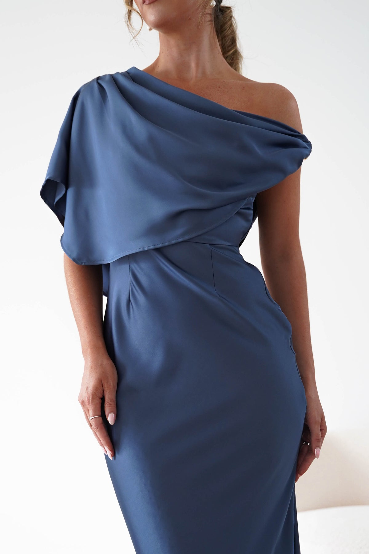 Oh Hello Clothing Women > Clothing > Dresses Sinead Satin Draped Maxi Dress | Slate Blue