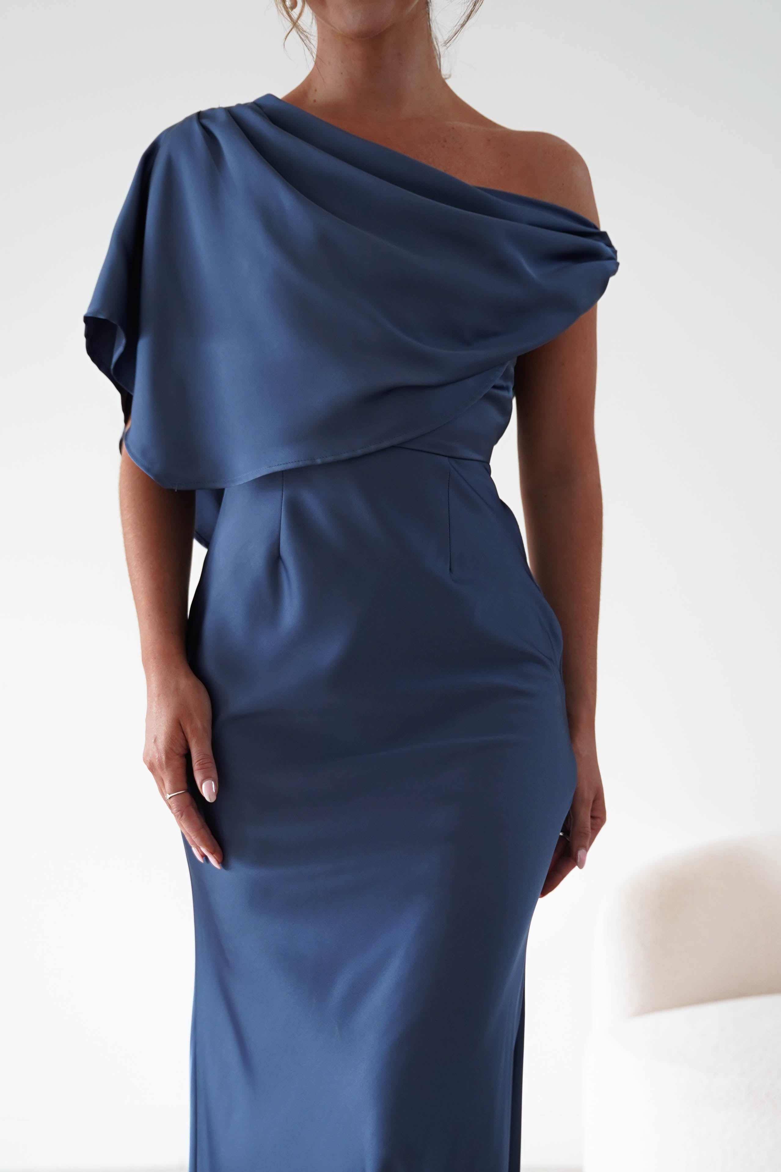 Oh Hello Clothing Women > Clothing > Dresses Sinead Satin Draped Maxi Dress | Slate Blue