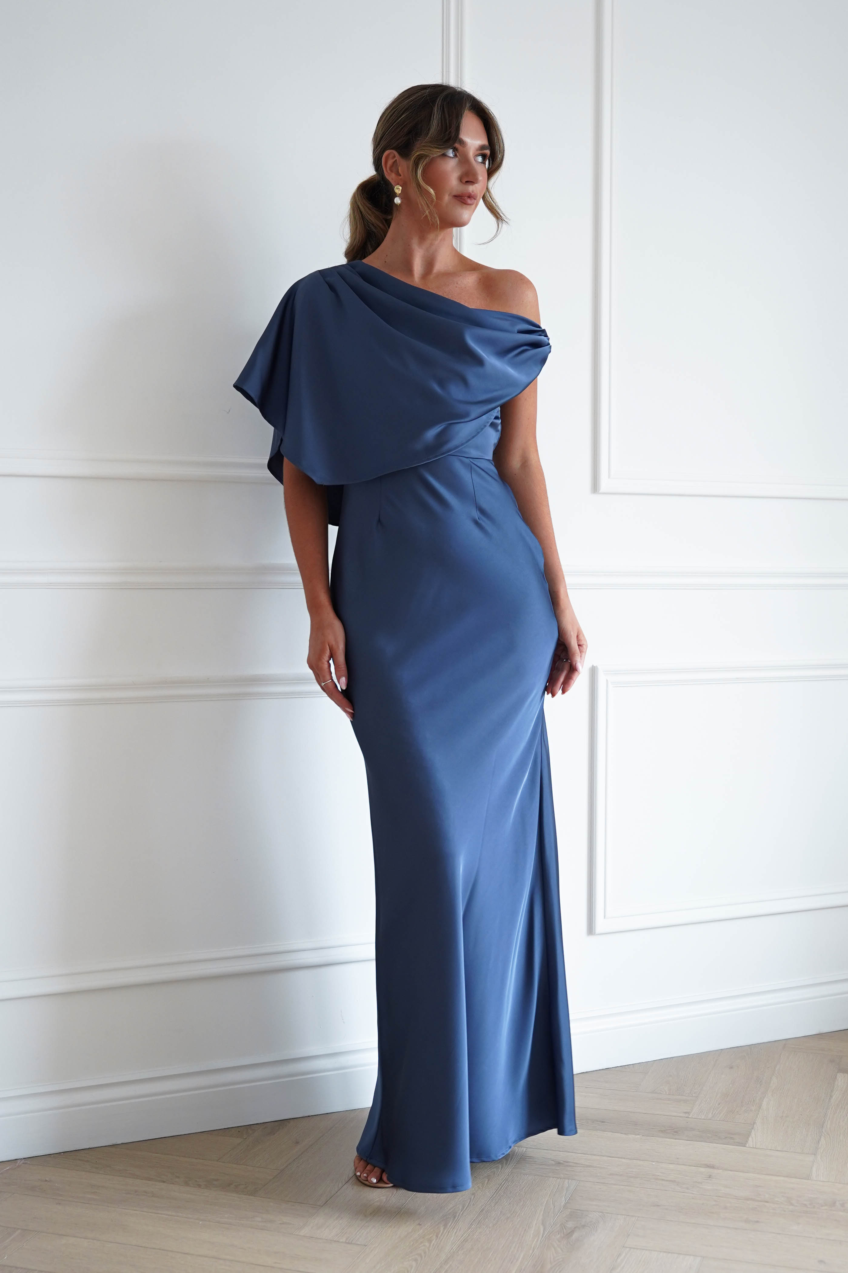 Oh Hello Clothing Women > Clothing > Dresses Sinead Satin Draped Maxi Dress | Slate Blue