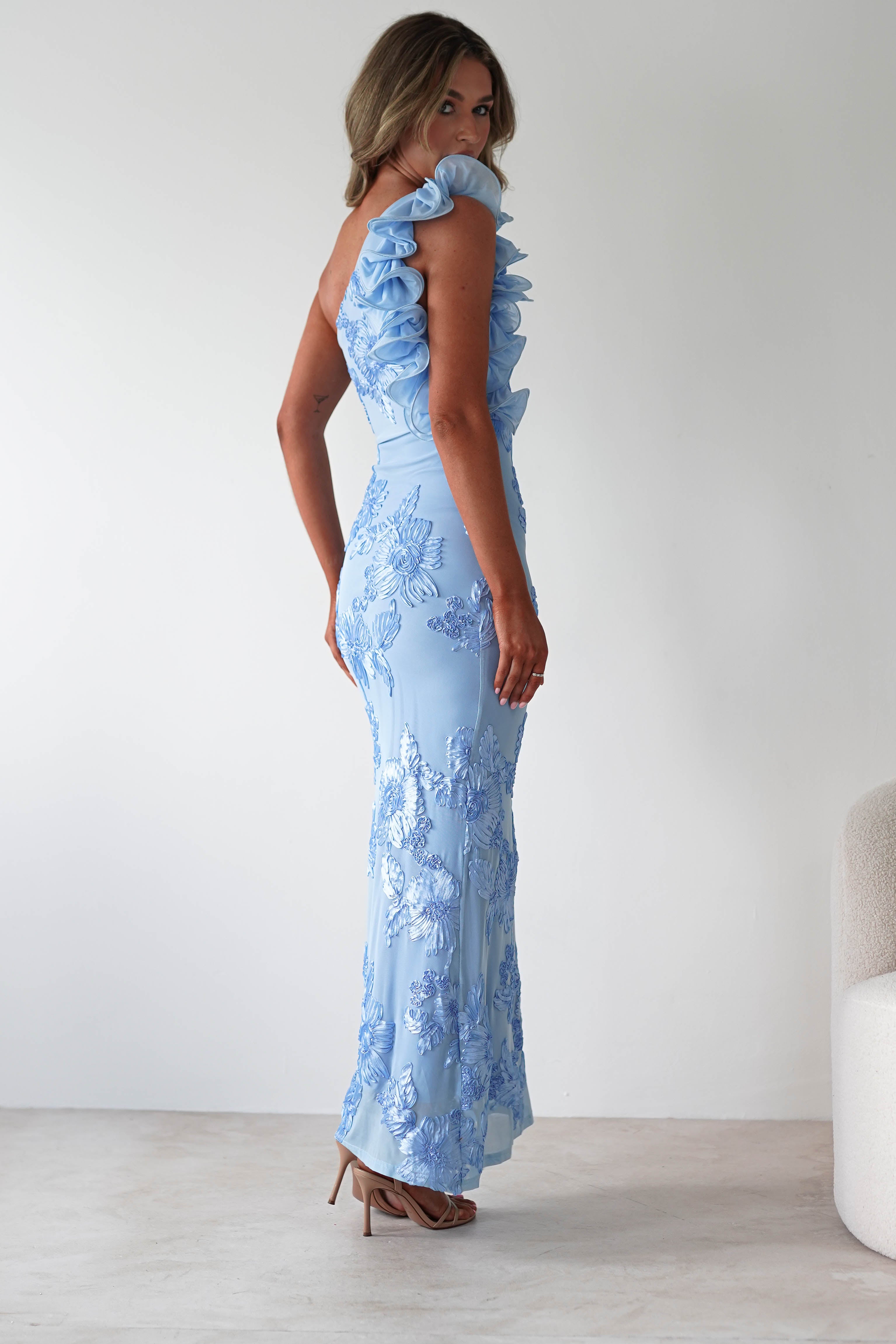 Siren Bodycon Maxi Dress | Blue Textured | Oh Hello Clothing | XS (6)