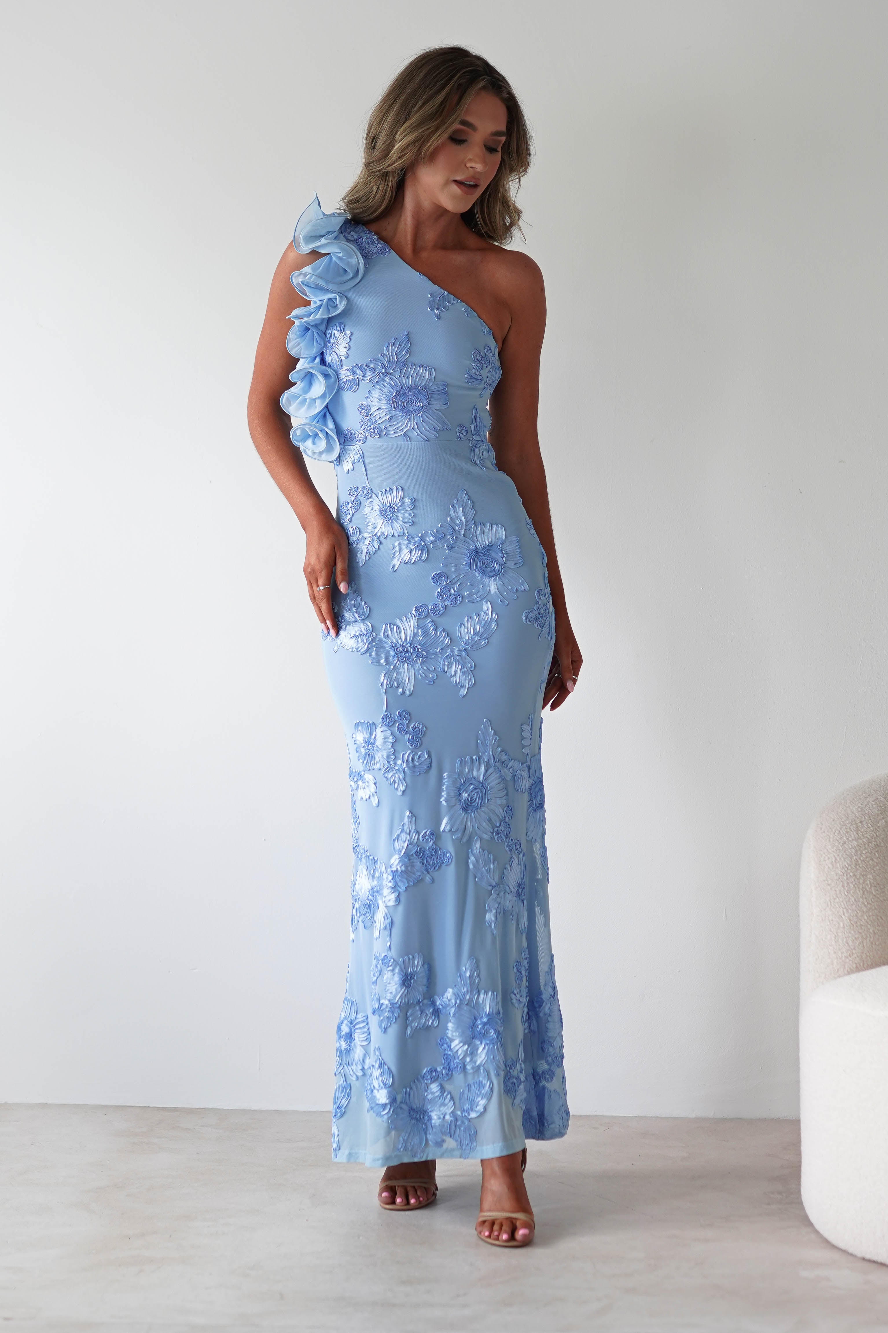 Siren Bodycon Maxi Dress | Blue Textured | Oh Hello Clothing | XS (6)