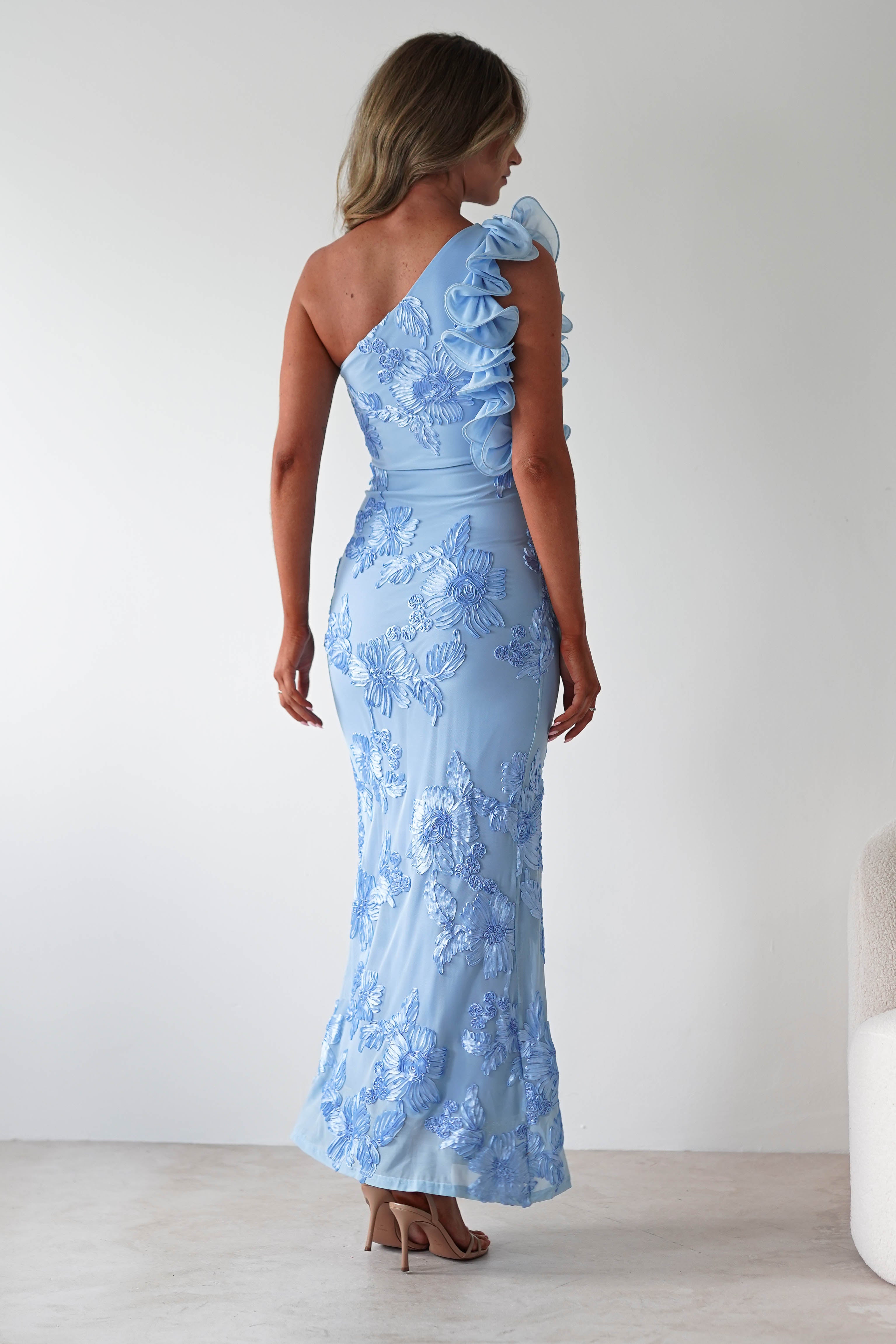 Siren Bodycon Maxi Dress | Blue Textured | Oh Hello Clothing | XS (6)