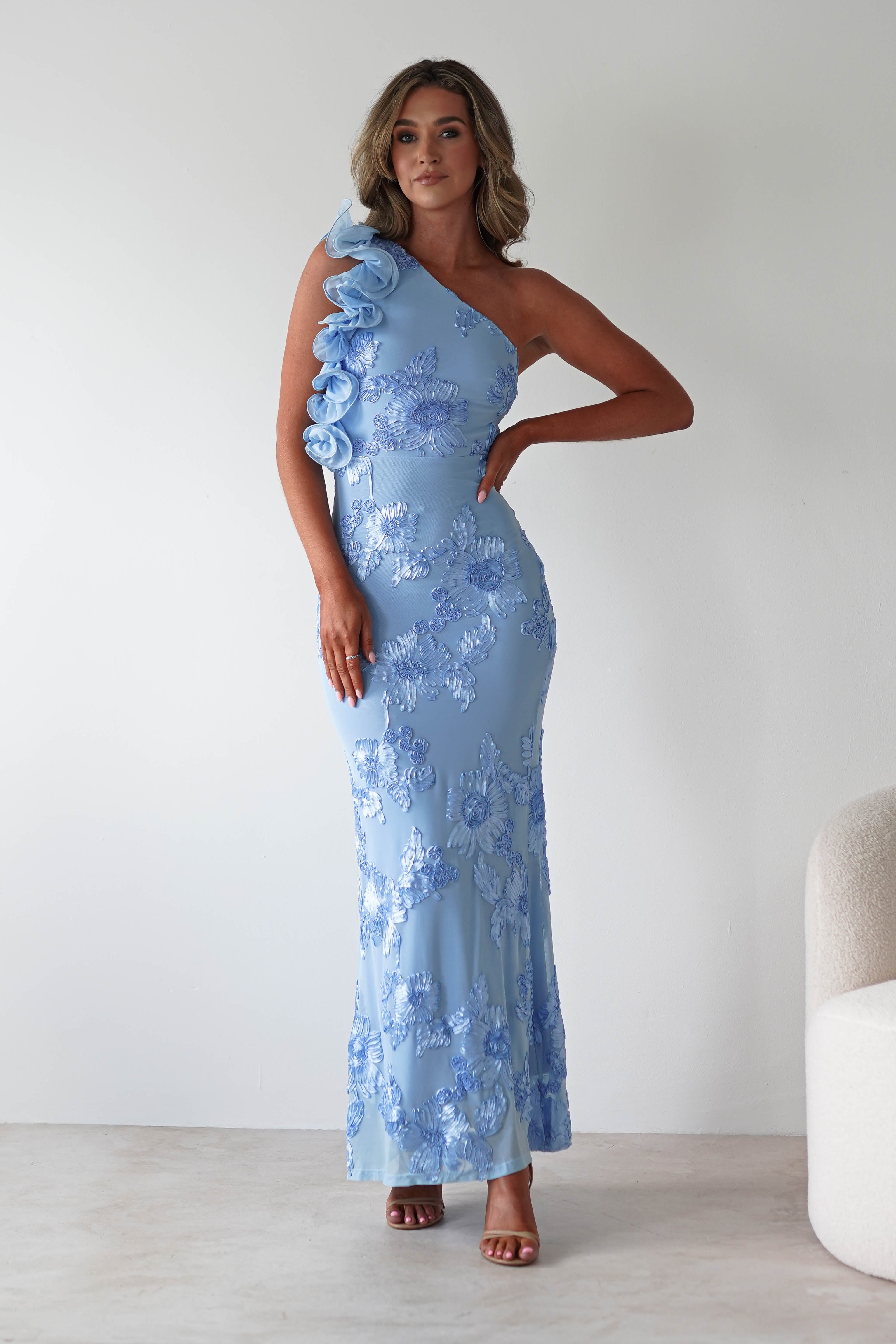 Siren Bodycon Maxi Dress | Blue Textured | Oh Hello Clothing | XS (6)