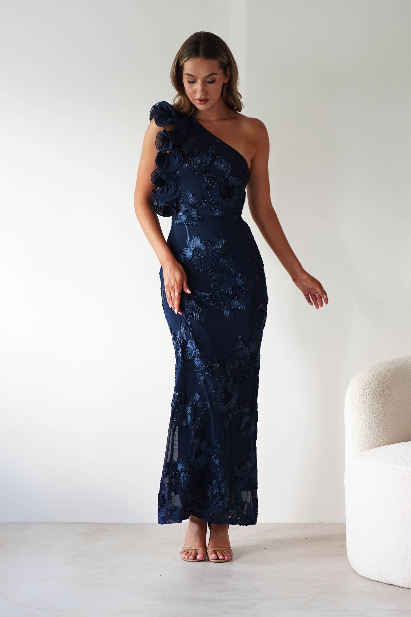 Siren Bodycon Maxi Dress | Navy Textured | Oh Hello Clothing | XS (6)