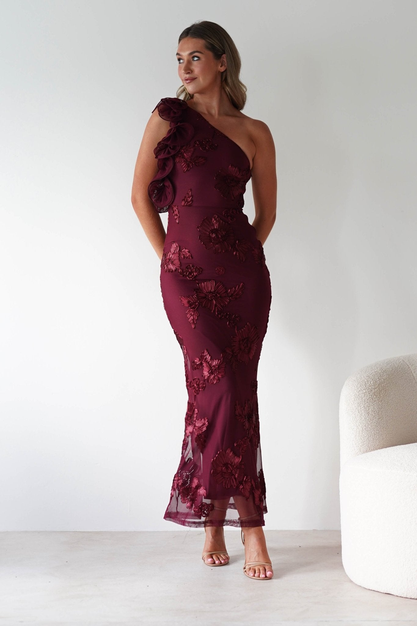 Siren Bodycon Maxi Dress | Wine Textured | Oh Hello Clothing | XS (6)
