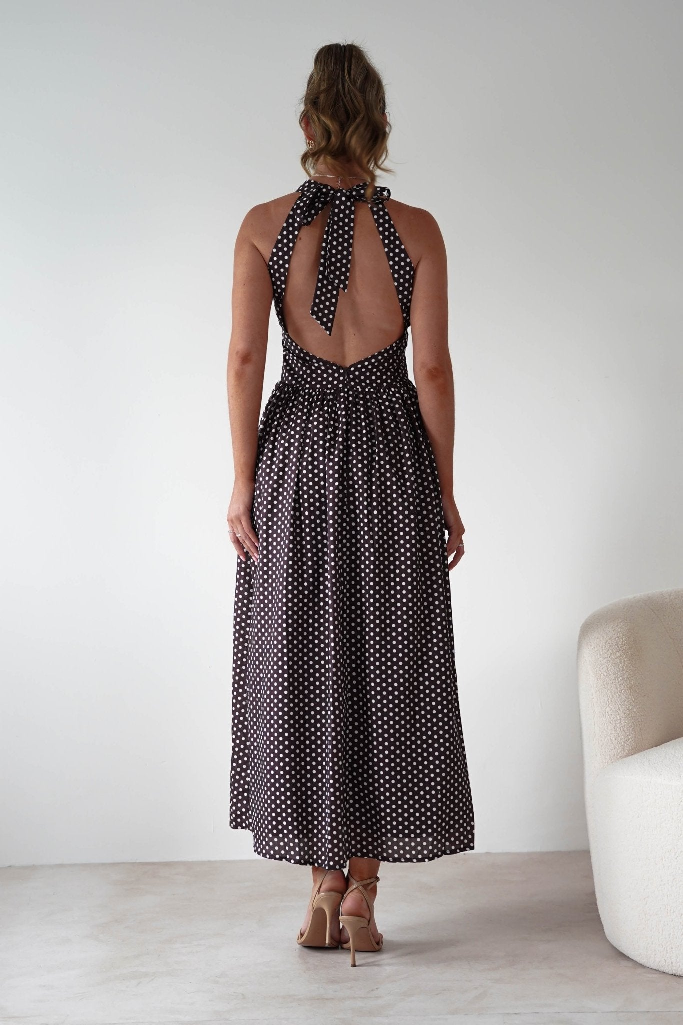 Sivana Polka Dot Skater Maxi Dress | Brown | Oh Hello Clothing | XS (6)