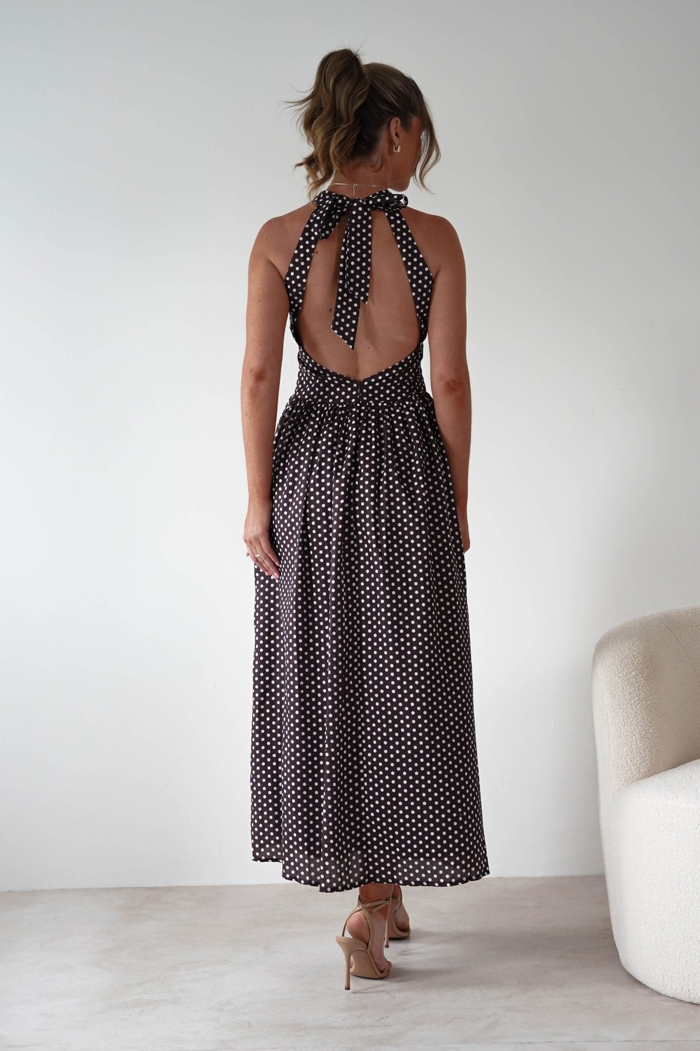 Sivana Polka Dot Skater Maxi Dress | Brown | Oh Hello Clothing | XS (6)