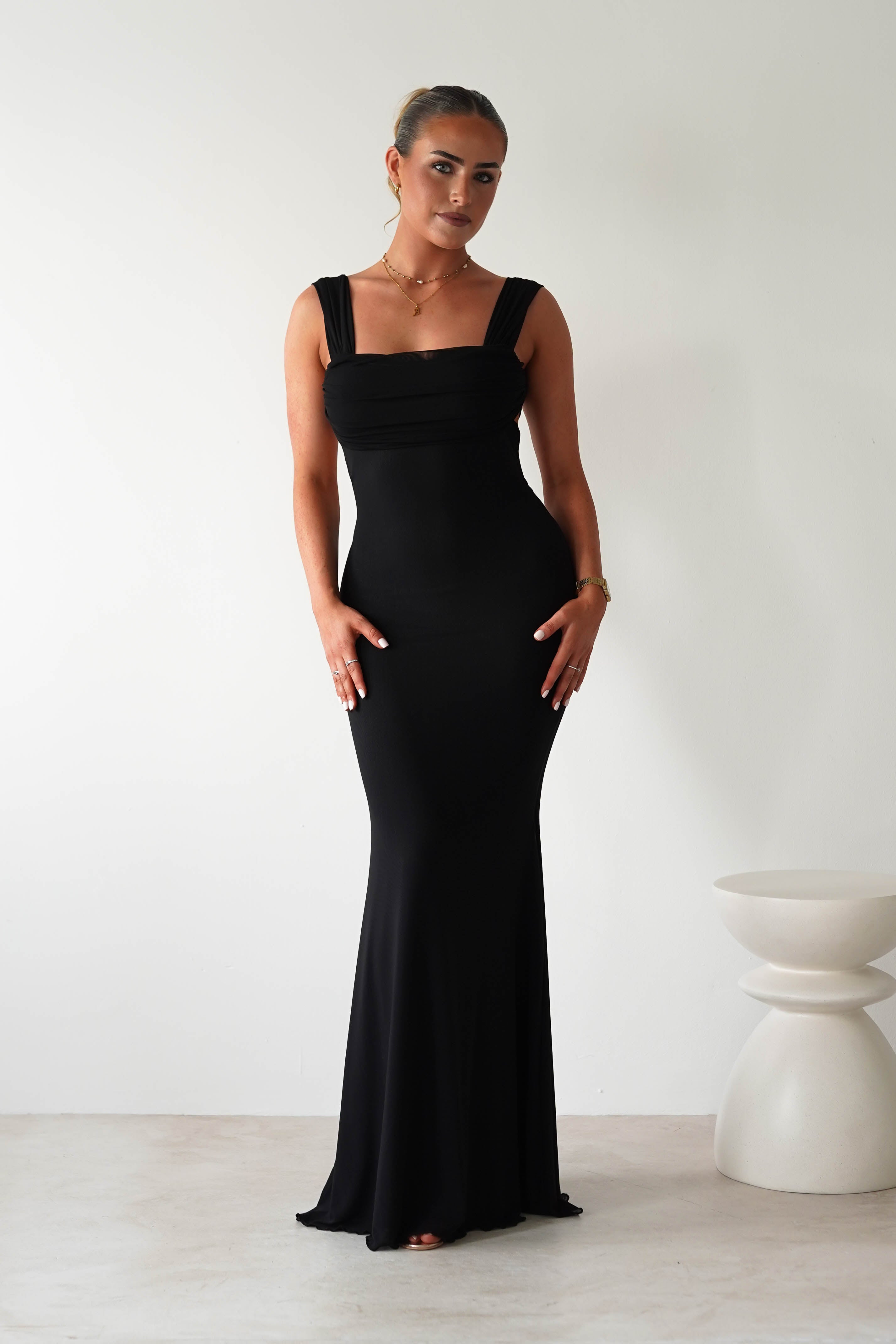 Sky Stretchy Mesh Backless Maxi Dress | Black | Oh Hello Clothing | XS (6)