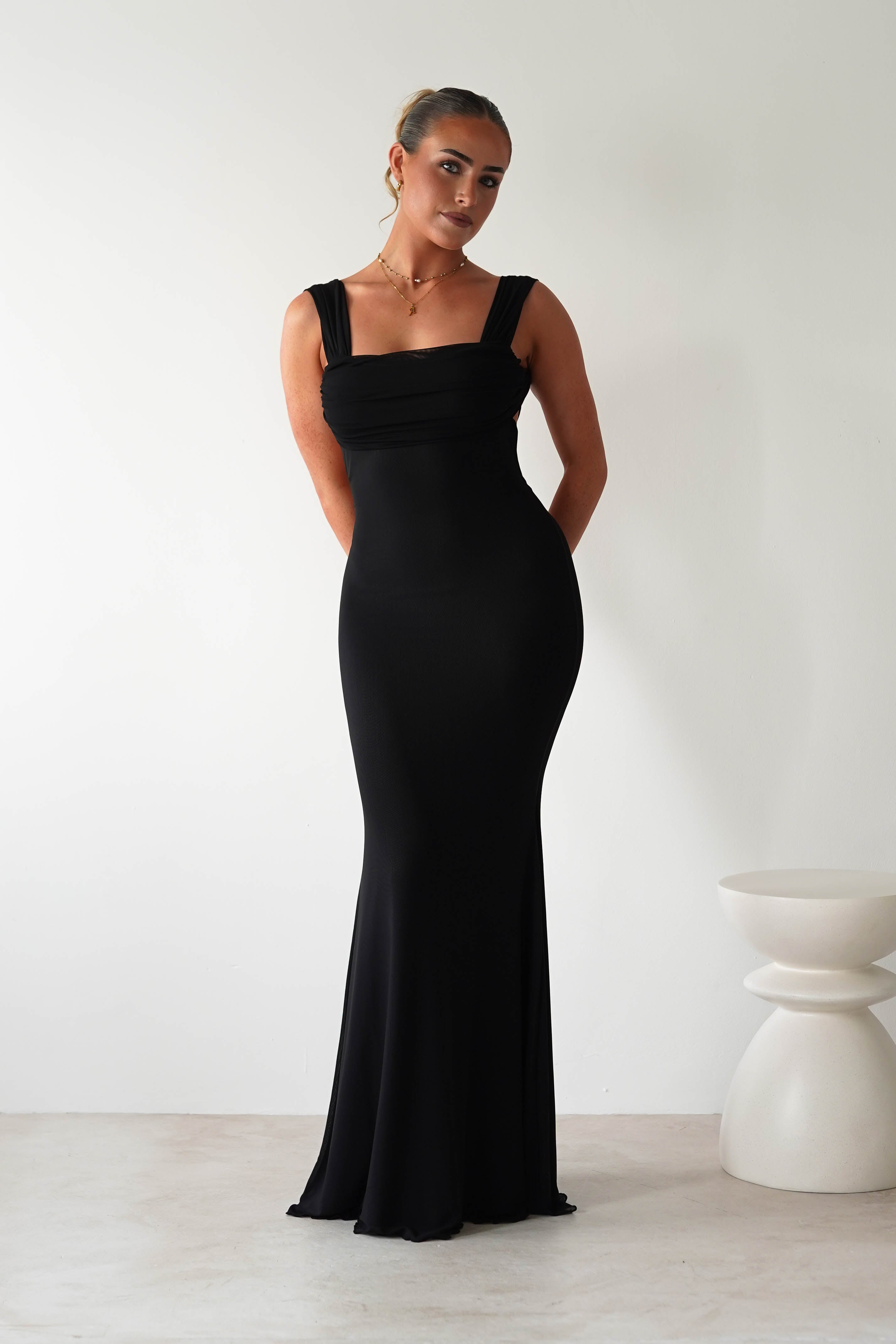 Sky Stretchy Mesh Backless Maxi Dress | Black | Oh Hello Clothing | XS (6)
