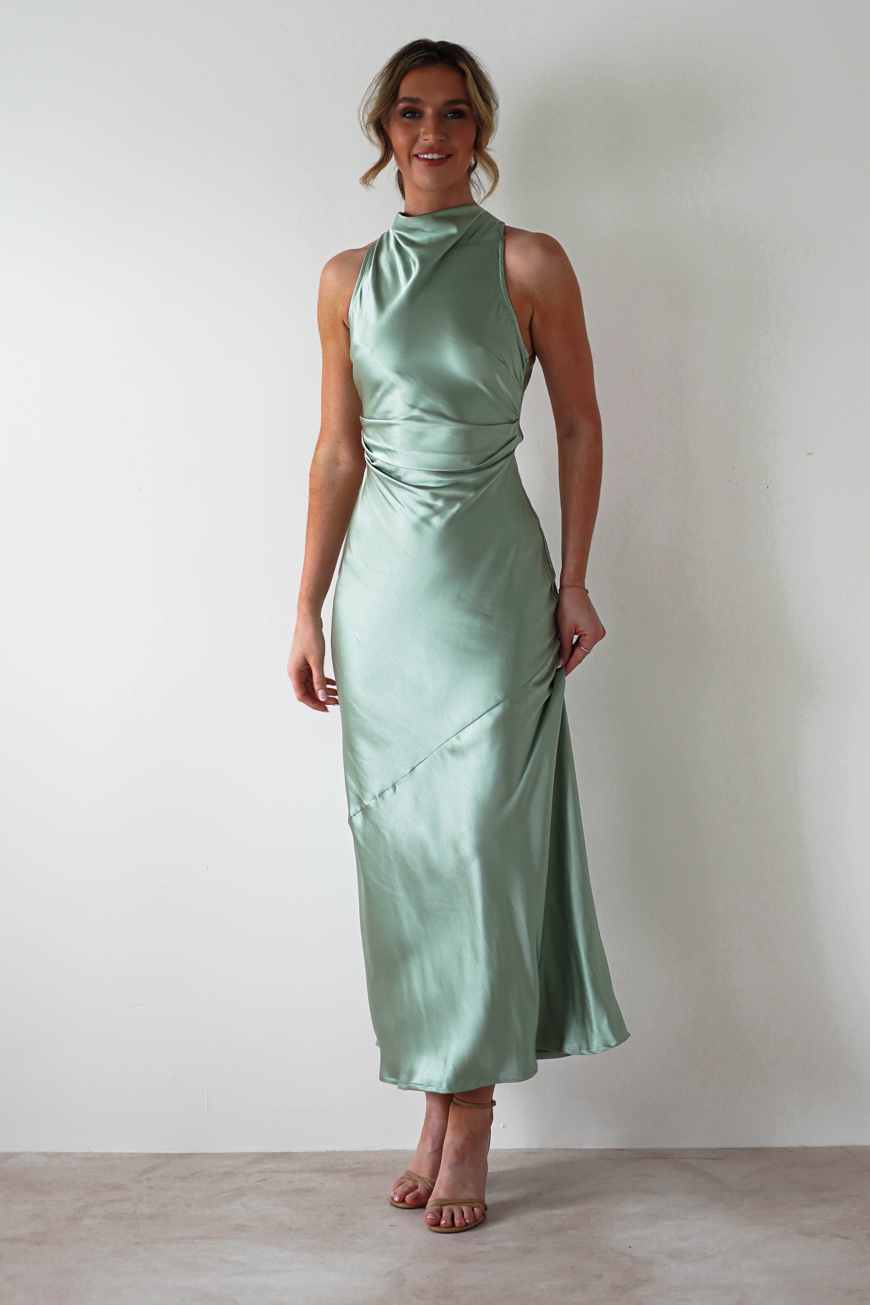 Stefanie Soft Satin Maxi Dress | Sage Green | Oh Hello Clothing | XS (6)